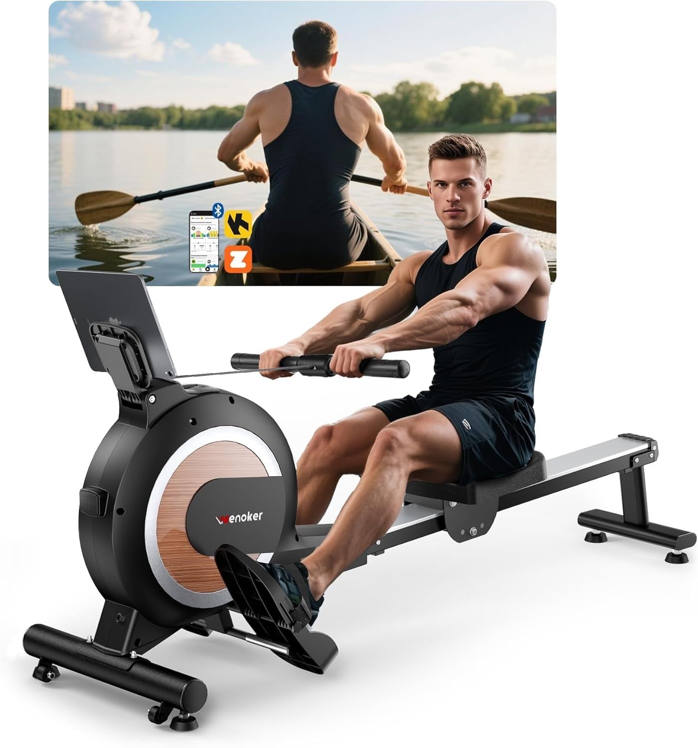 Magnetic Rowing Machine 32 - Level Bluetooth LCD Quiet Foldable Home Gym Rower - Kwikley