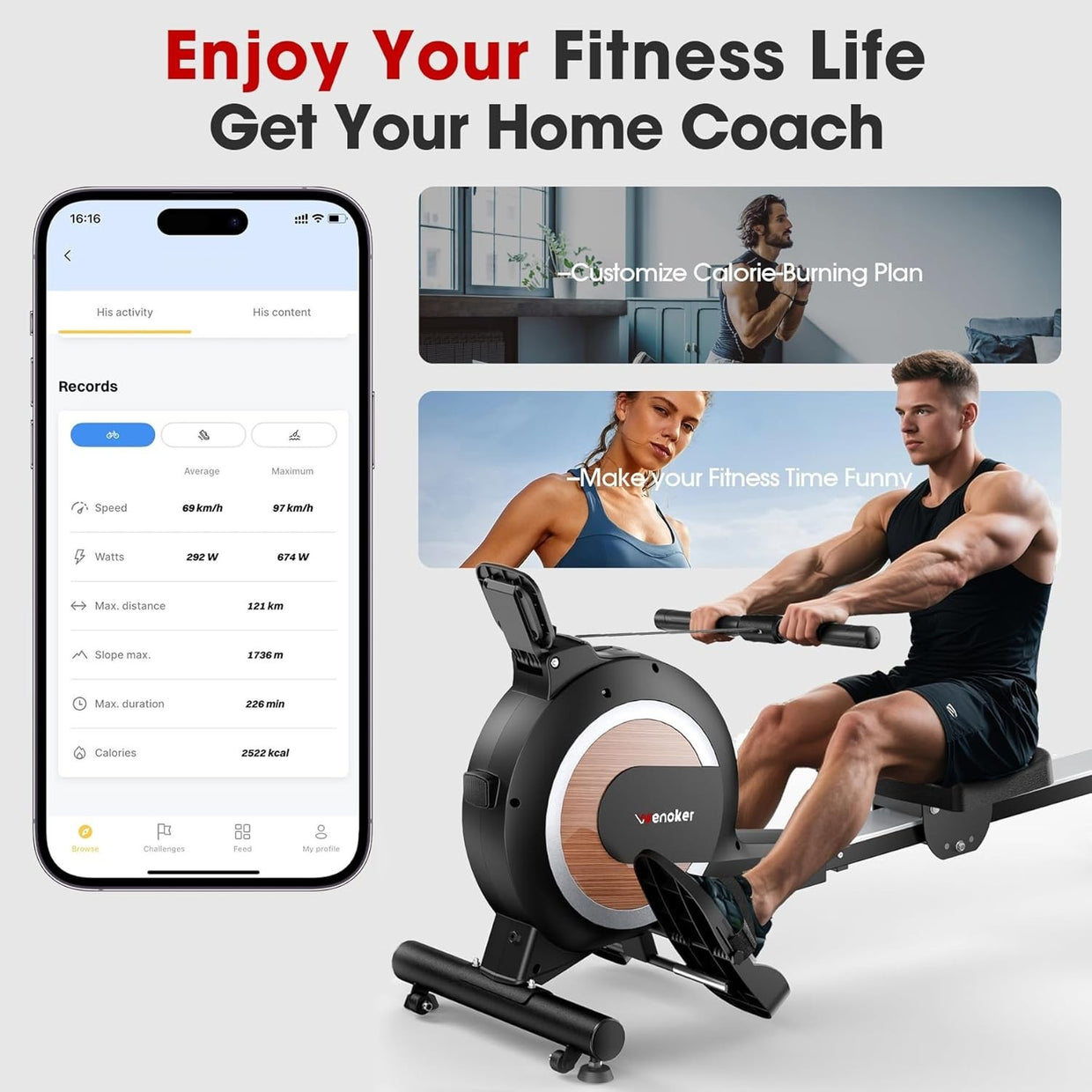 Magnetic Rowing Machine 32 - Level Bluetooth LCD Quiet Foldable Home Gym Rower - Kwikley