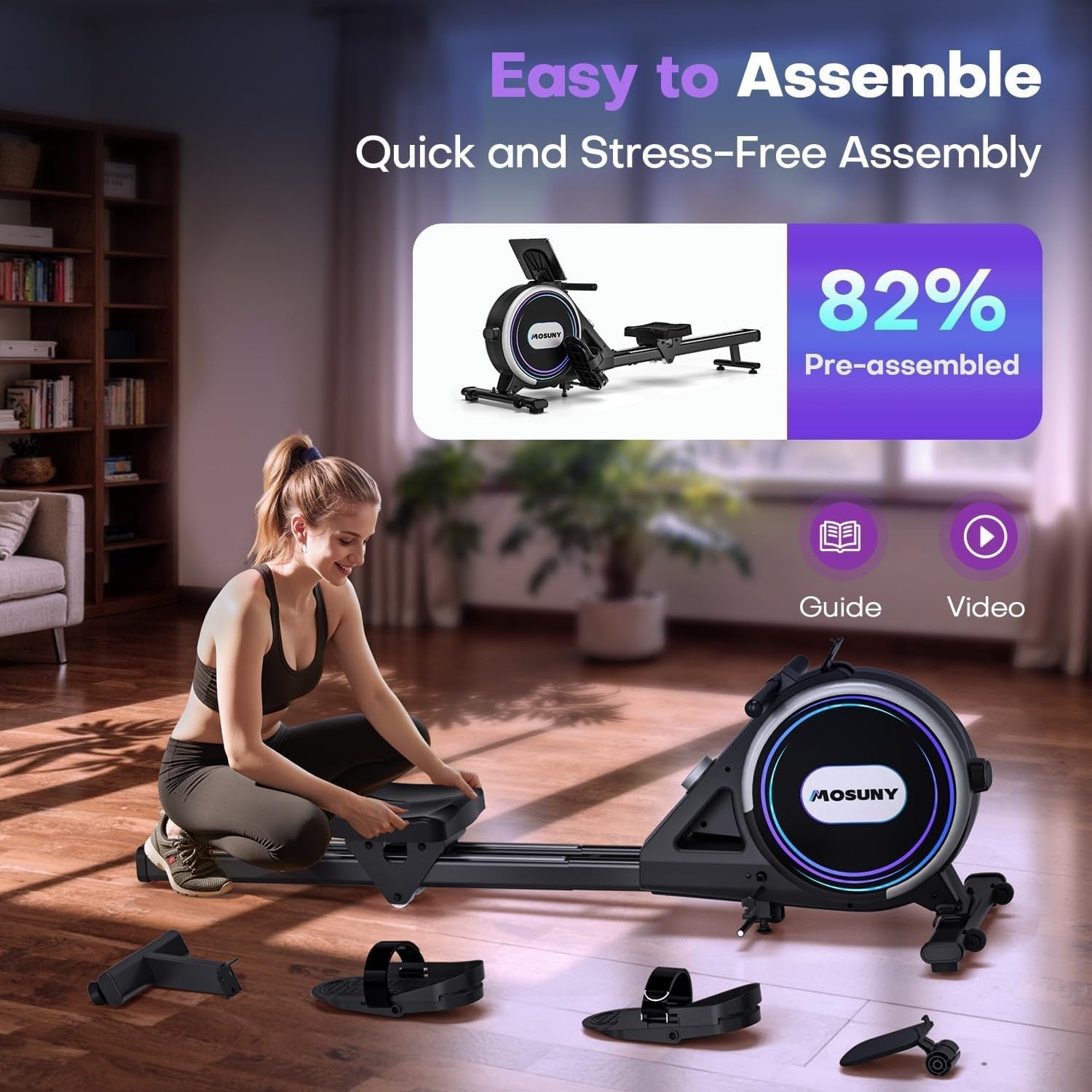 Magnetic Rowing Machine 32 - Level Quiet Dual Rail Touchscreen App Home 350LB - Kwikley