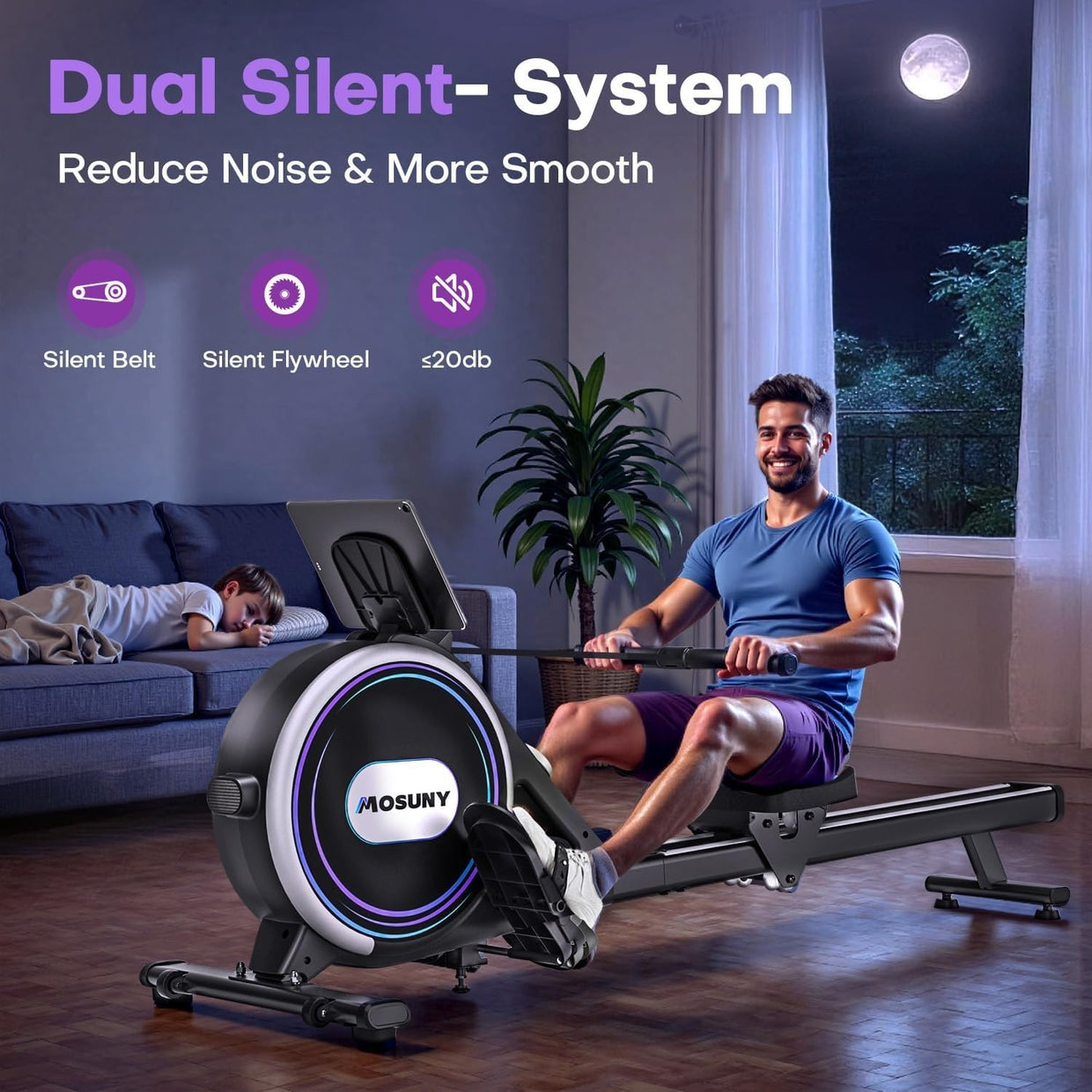 Magnetic Rowing Machine 32 - Level Quiet Dual Rail Touchscreen App Home 350LB - Kwikley