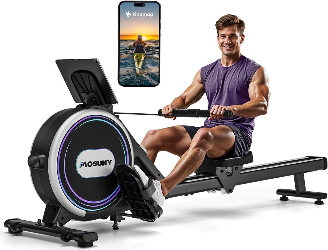 Magnetic Rowing Machine 32 - Level Quiet Dual Rail Touchscreen App Home 350LB - Kwikley