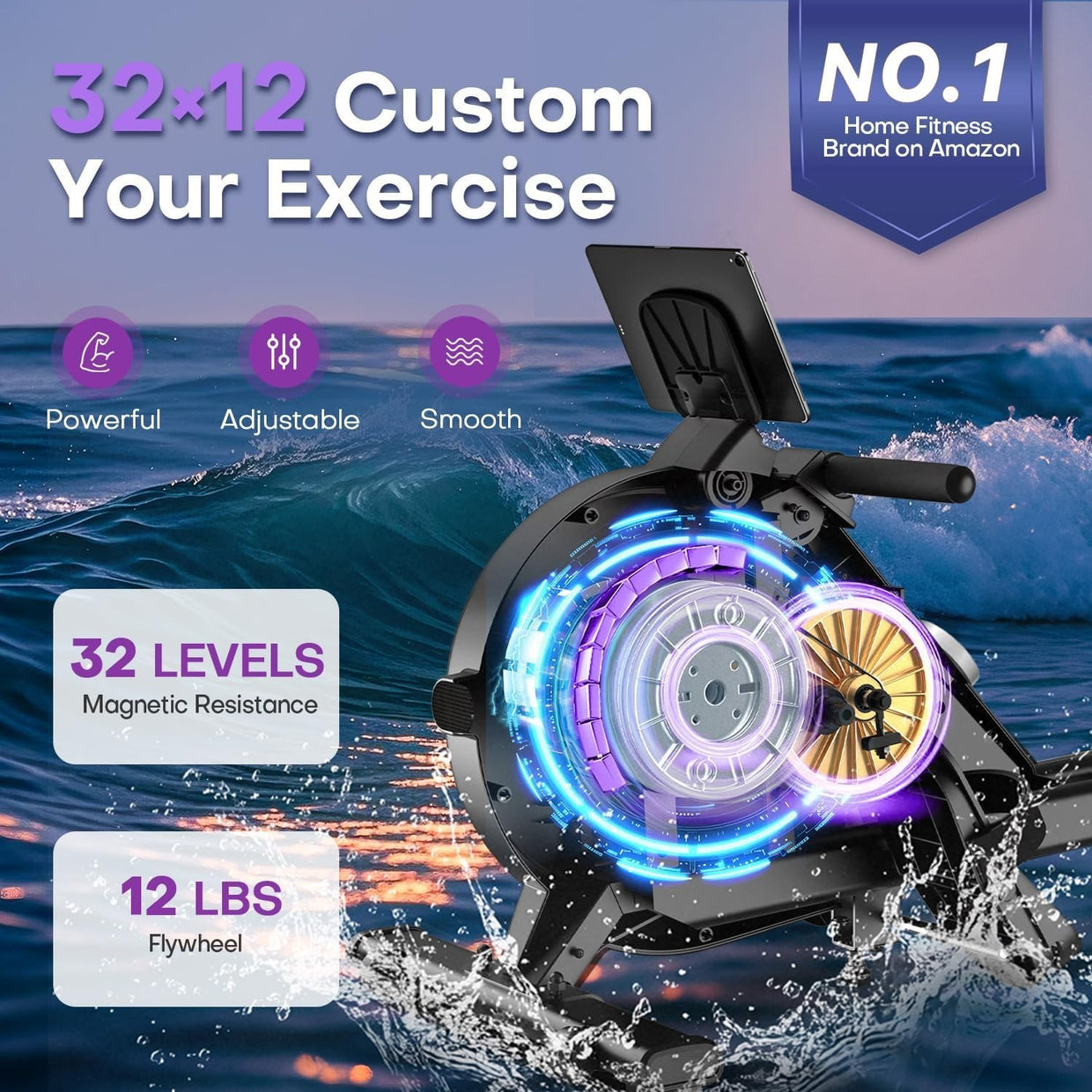 Magnetic Rowing Machine 32 - Level Quiet Dual Rail Touchscreen App Home 350LB - Kwikley