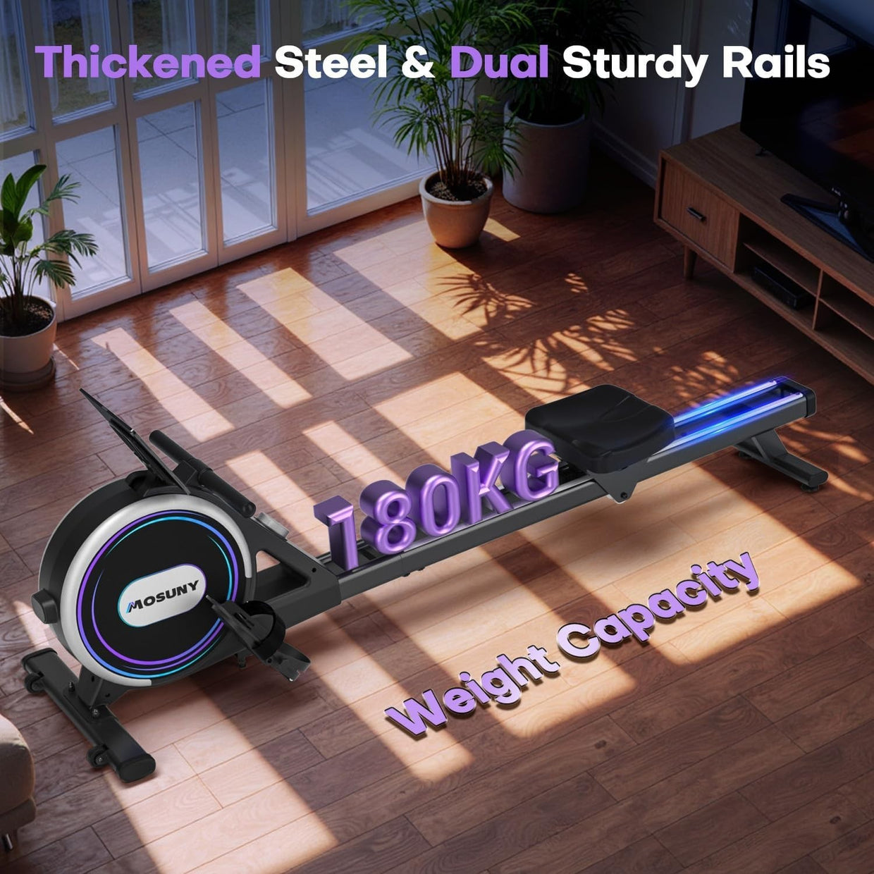 Magnetic Rowing Machine 32 - Level Quiet Dual Rail Touchscreen App Home 350LB - Kwikley