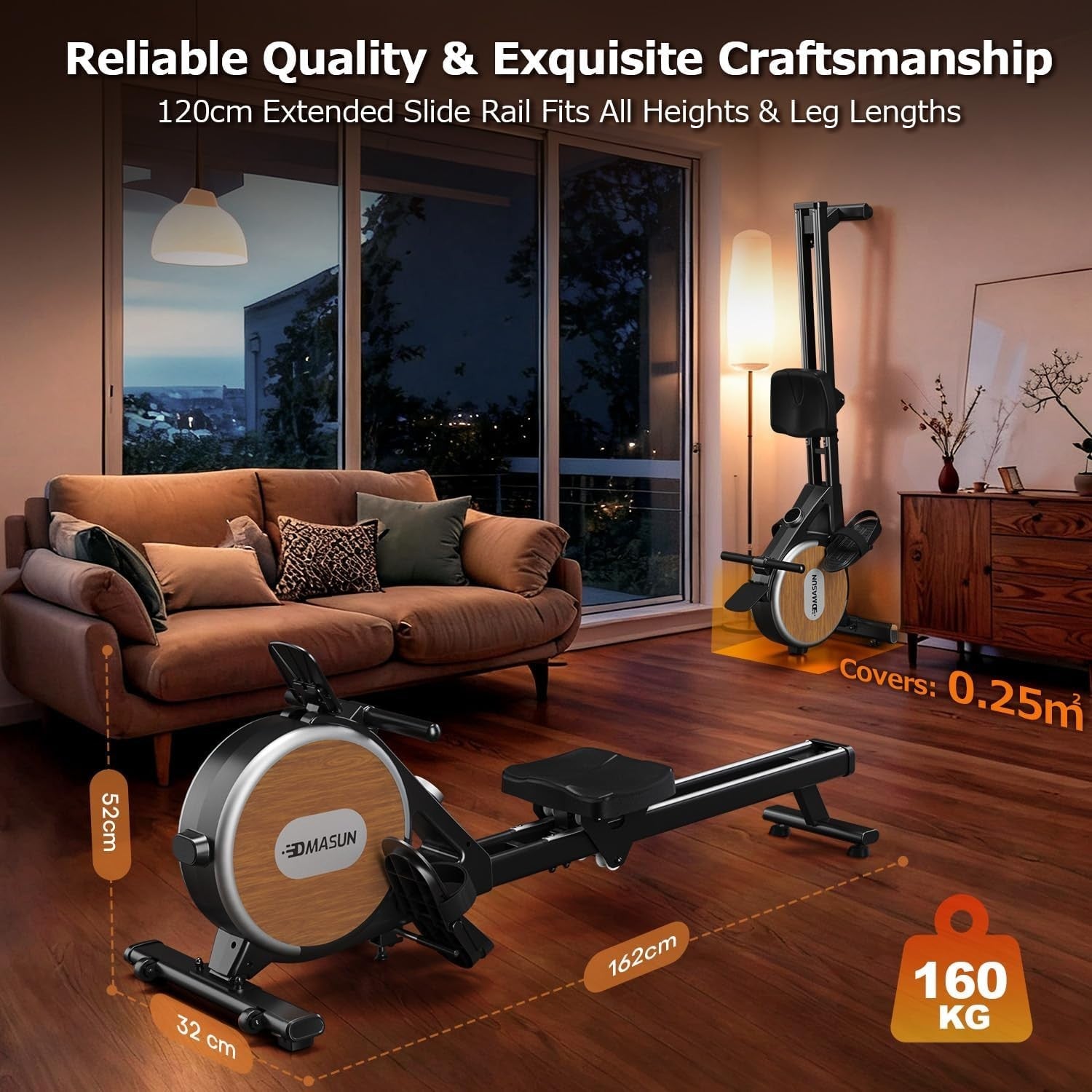 Magnetic Rowing Machine 32 - Level Silent Dual Rail Foldable Home Rower 350lb - Kwikley