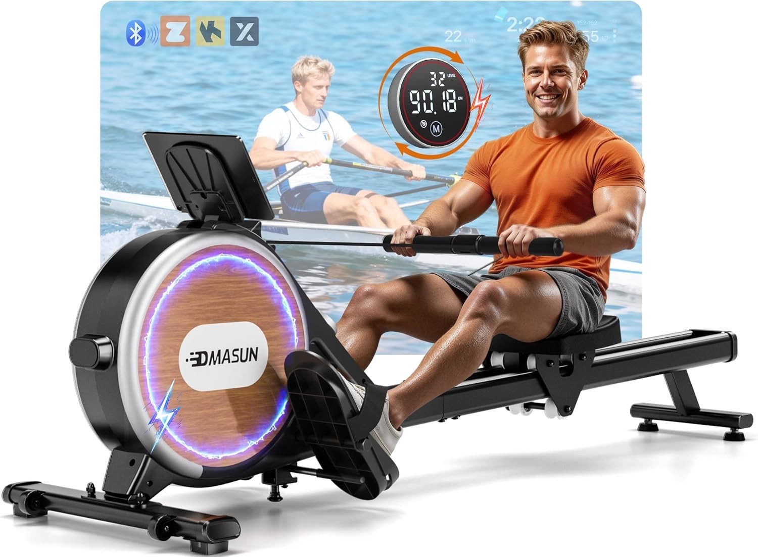 Magnetic Rowing Machine 32 - Level Silent Dual Rail Foldable Home Rower 350lb - Kwikley