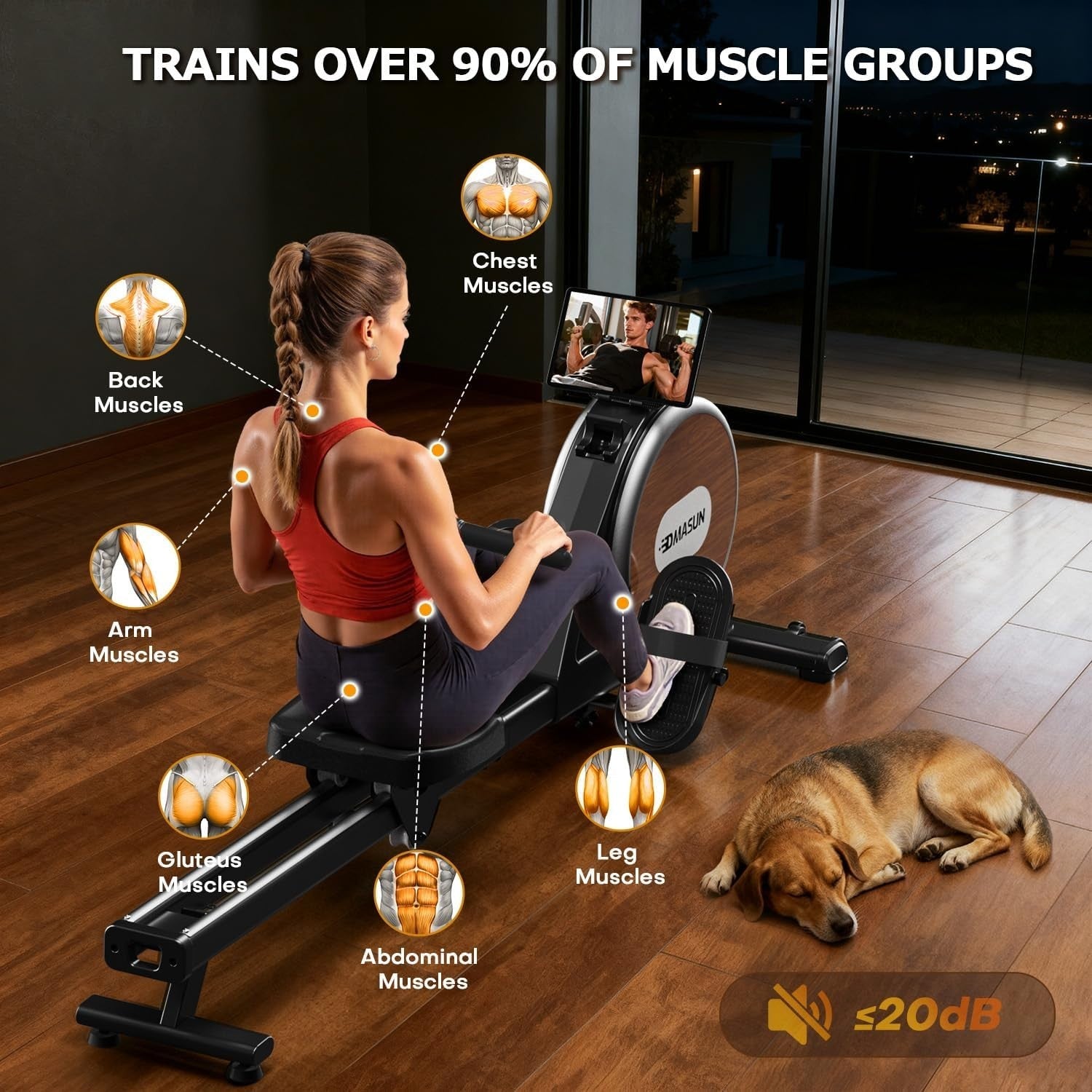 Magnetic Rowing Machine 32 - Level Silent Dual Rail Foldable Home Rower 350lb - Kwikley