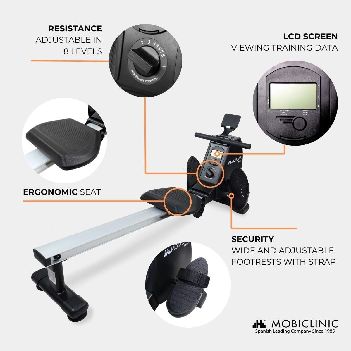 Magnetic Rowing Machine 8 - Level Resistance Foldable LCD Home Gym 120KG - Kwikley