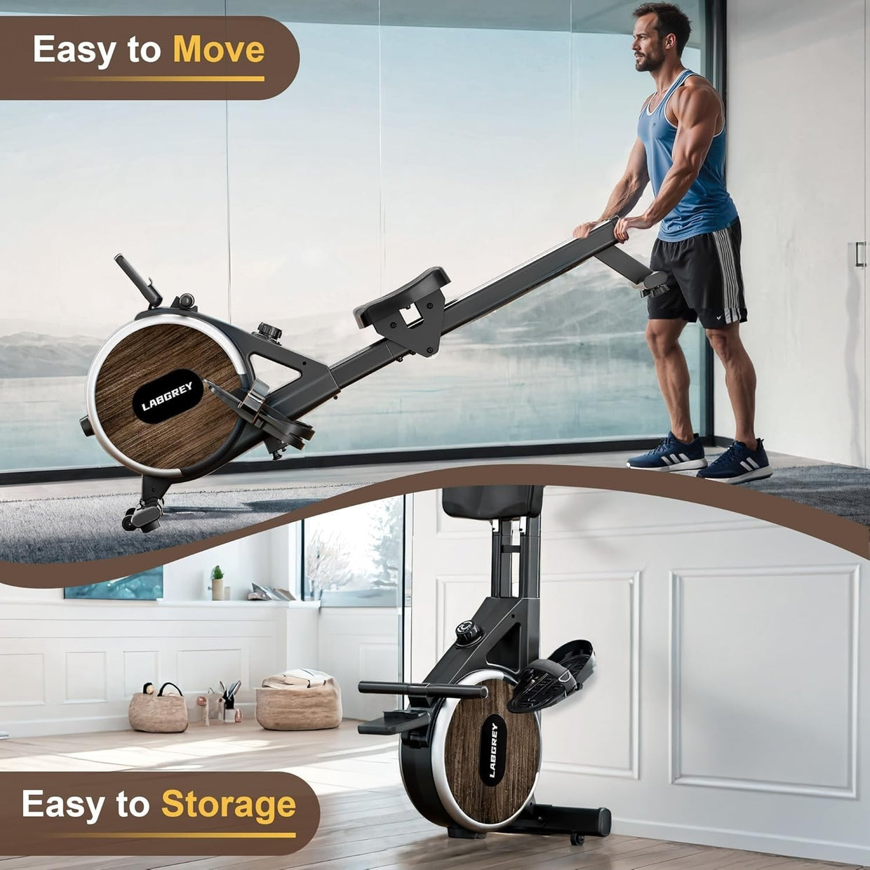 Magnetic Rowing Machine Bluetooth Quiet Dual Rail Foldable 350LB Home Fitness - Kwikley