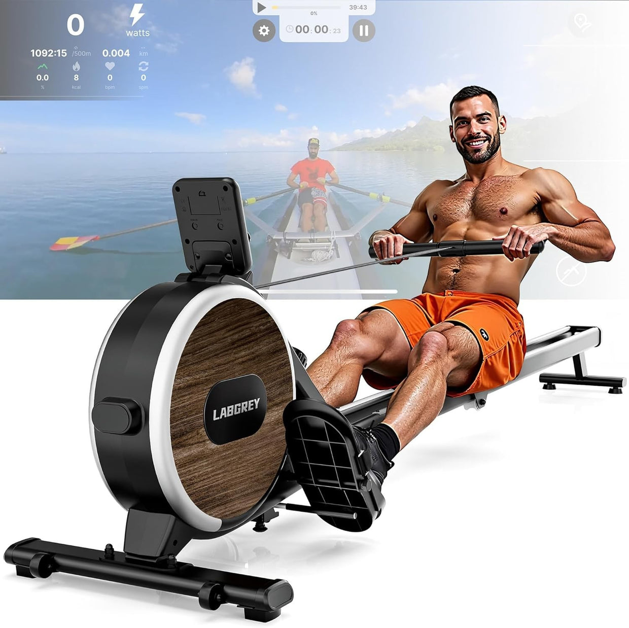 Magnetic Rowing Machine Bluetooth Quiet Dual Rail Foldable 350LB Home Fitness - Kwikley