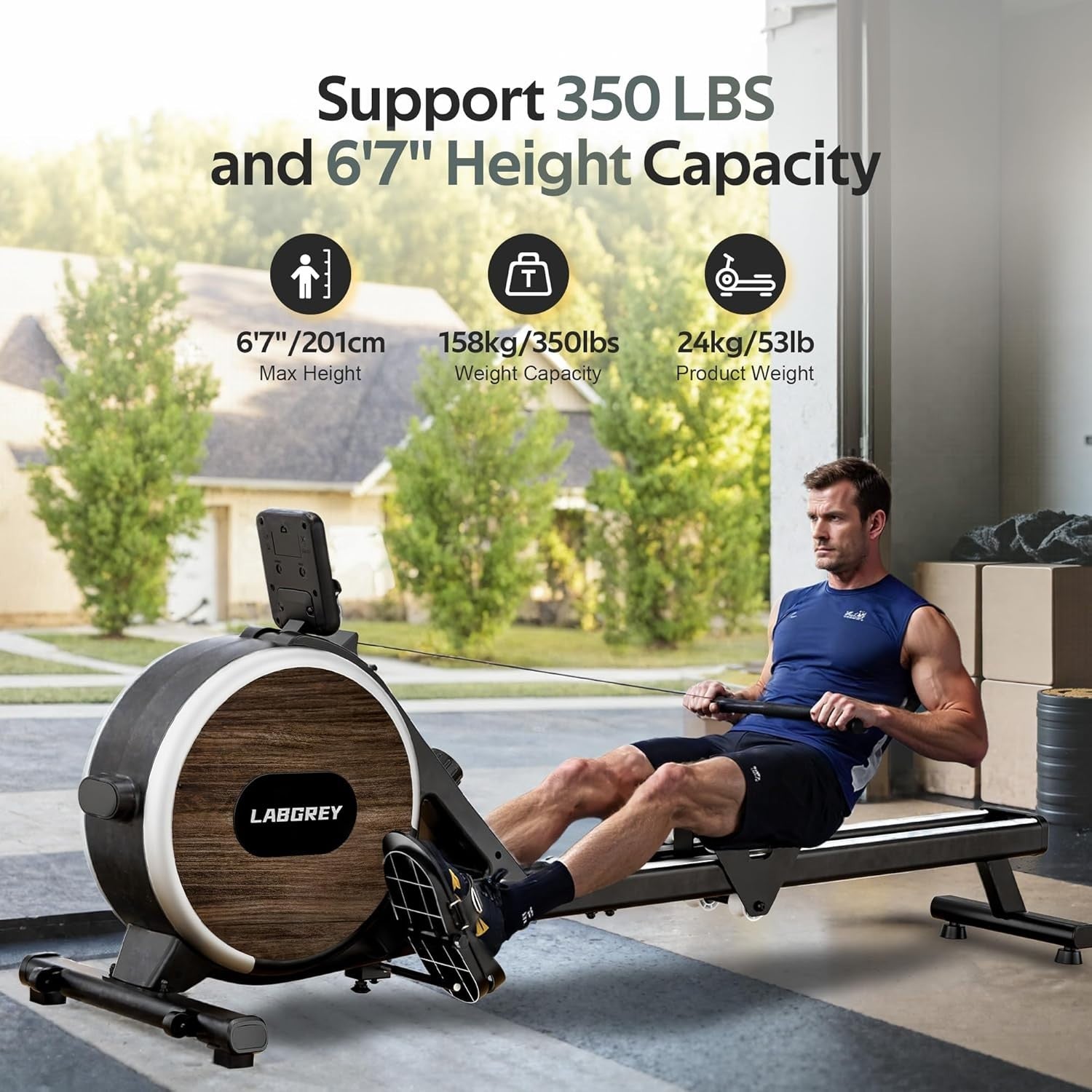 Magnetic Rowing Machine Bluetooth Quiet Dual Rail Foldable 350LB Home Fitness - Kwikley
