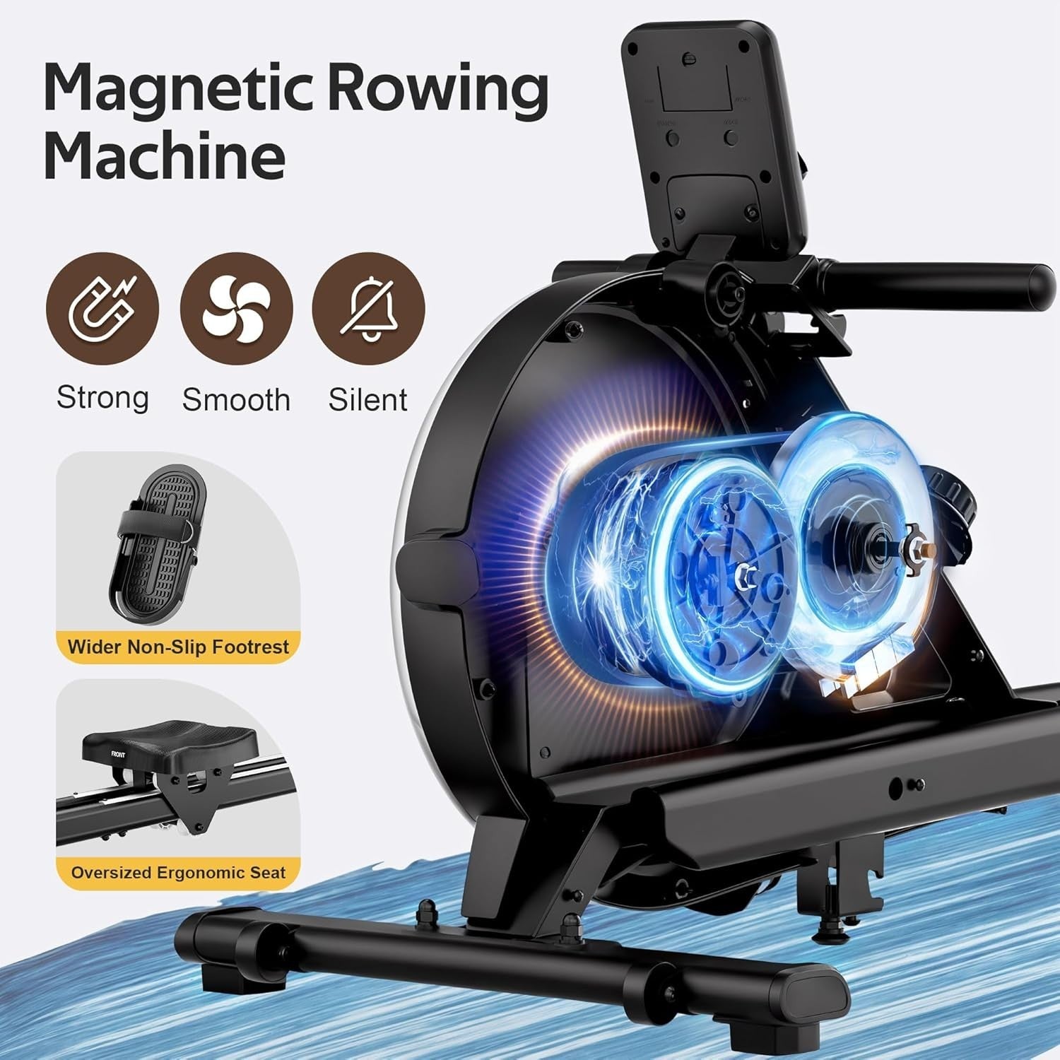 Magnetic Rowing Machine Bluetooth Quiet Dual Rail Foldable 350LB Home Fitness - Kwikley