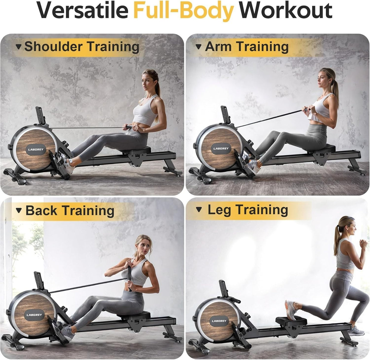 Magnetic Rowing Machine Bluetooth Quiet Dual Rail Foldable 350LB Home Fitness - Kwikley