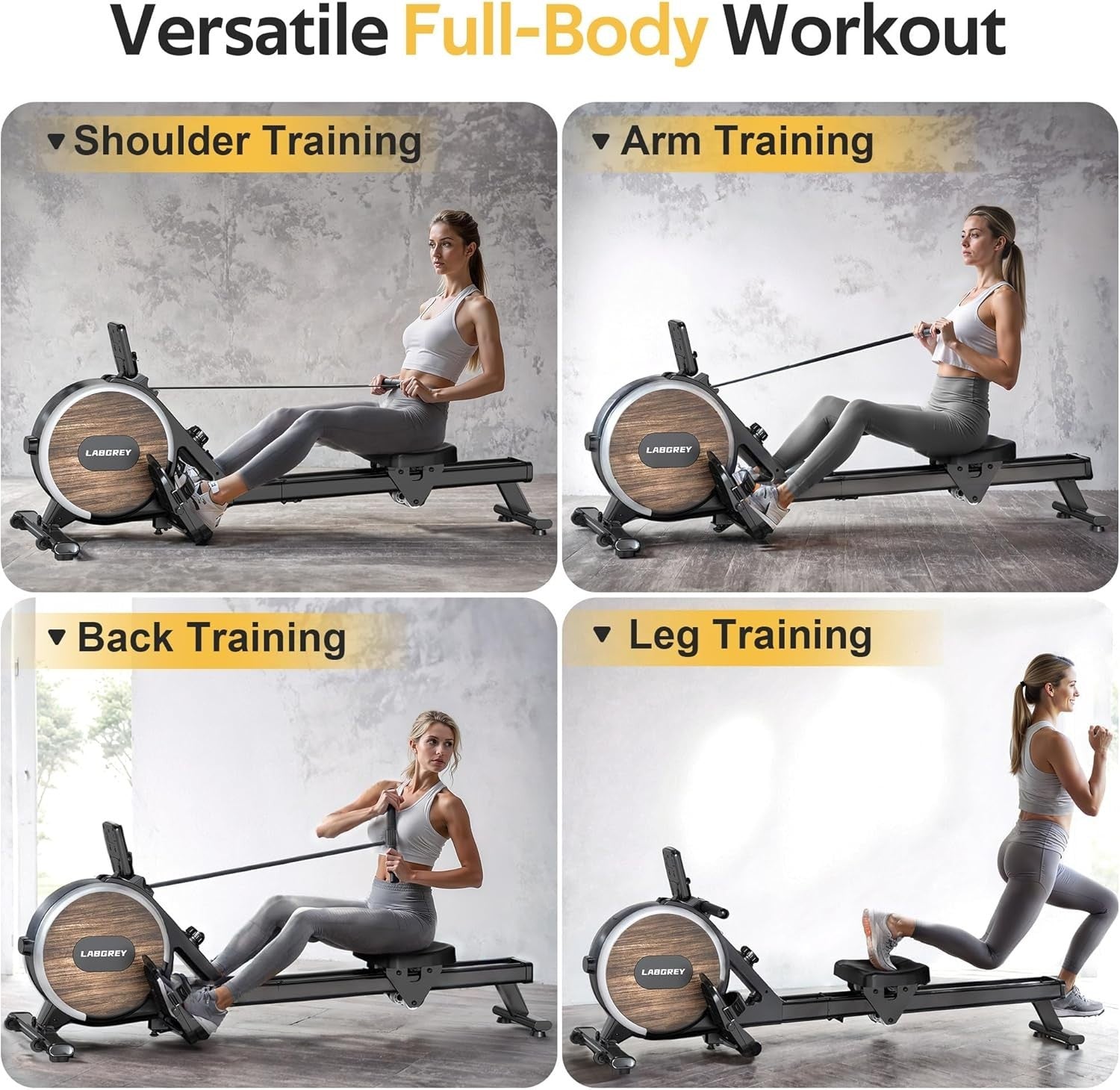 Magnetic Rowing Machine Bluetooth Quiet Dual Rail Foldable 350LB Home Fitness - Kwikley