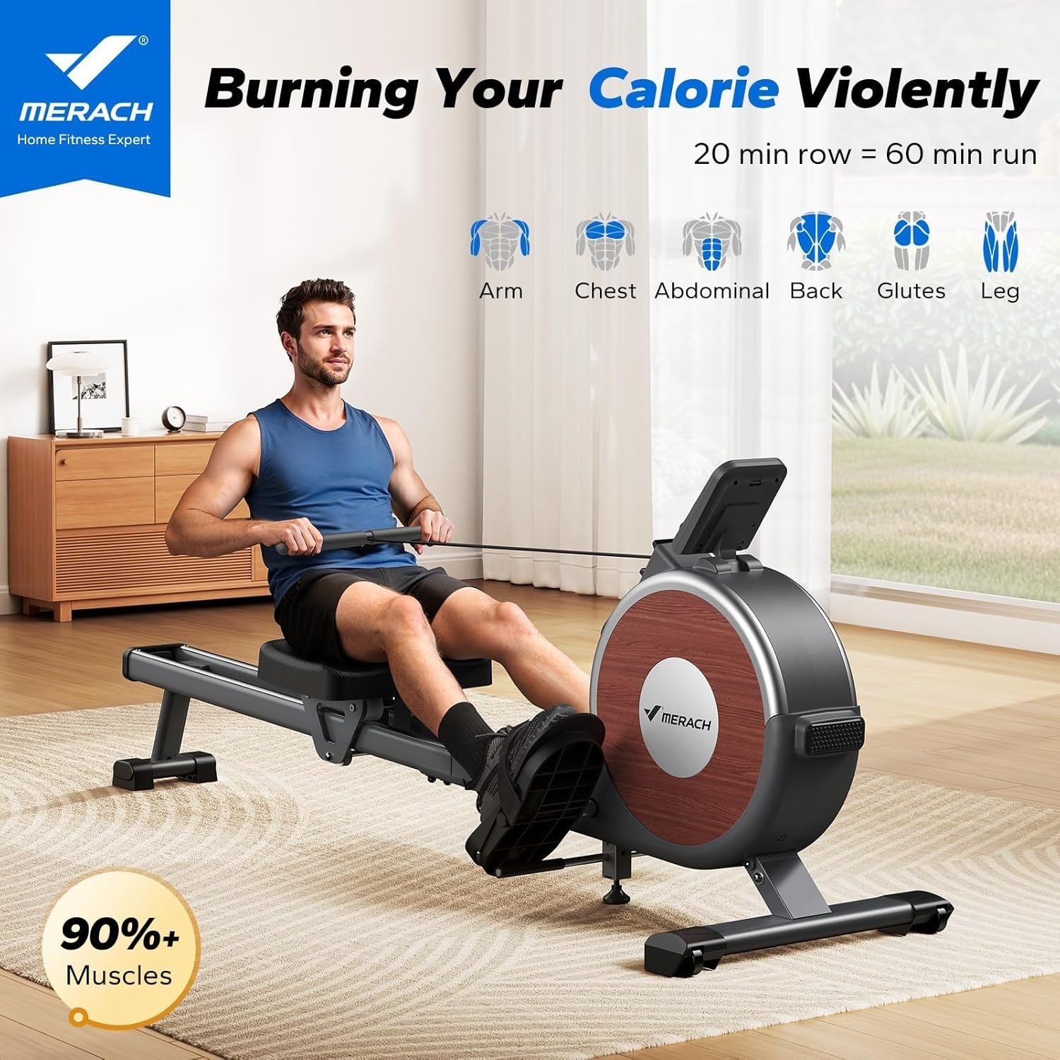 Magnetic Rowing Machine Dual Rail Quiet 16 - Level Resistance App Smart Rower - Kwikley