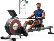 Magnetic Rowing Machine Dual Rail Quiet 16 - Level Resistance App Smart Rower - Kwikley