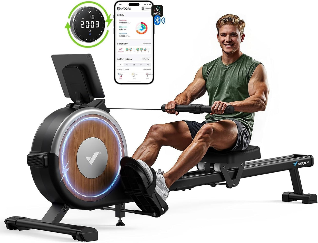 Magnetic Rowing Machine Electromagnetic 16 - Level Dual Rail Quiet App Smart Rower - Kwikley