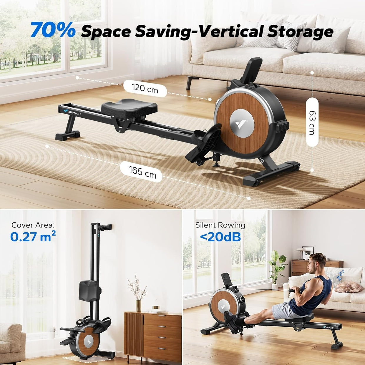 Magnetic Rowing Machine Electromagnetic 16 - Level Dual Rail Quiet App Smart Rower - Kwikley