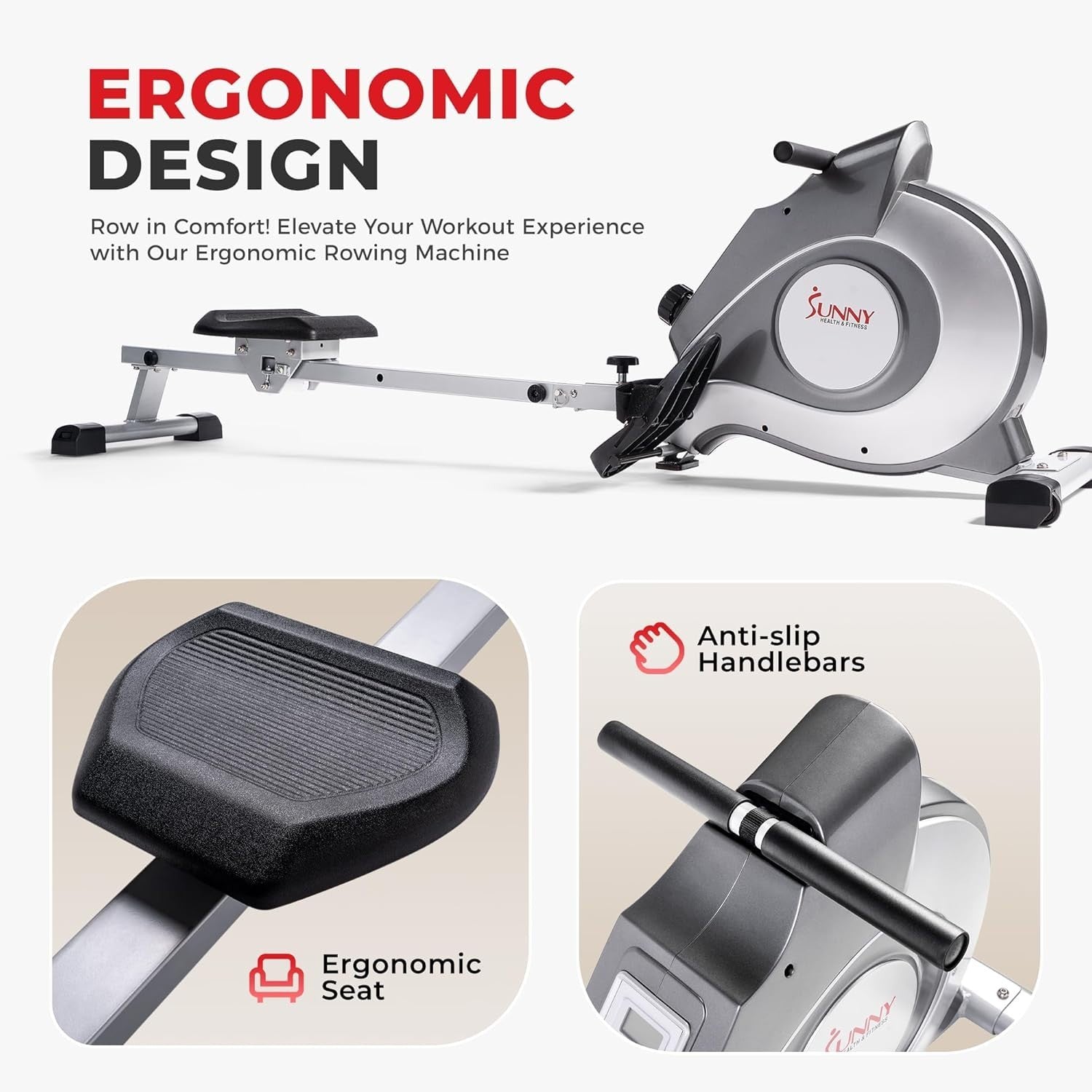Magnetic Rowing Machine Foldable Quiet 8 - Level Rower LCD Display Home Gym 113KG - Kwikley