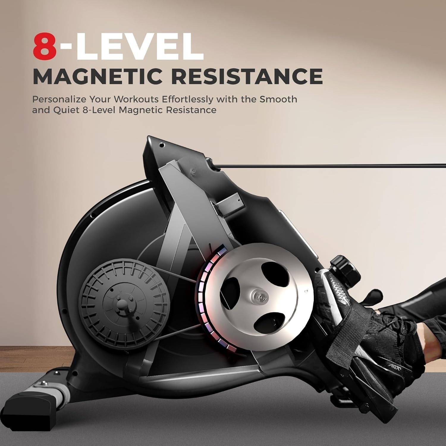 Magnetic Rowing Machine Foldable Quiet 8 - Level Rower LCD Display Home Gym 113KG - Kwikley