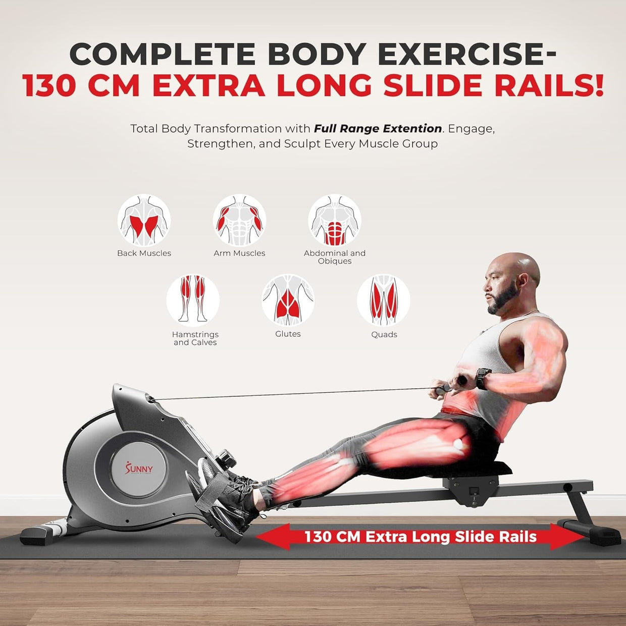 Magnetic Rowing Machine Foldable Quiet 8 - Level Rower LCD Display Home Gym 113KG - Kwikley