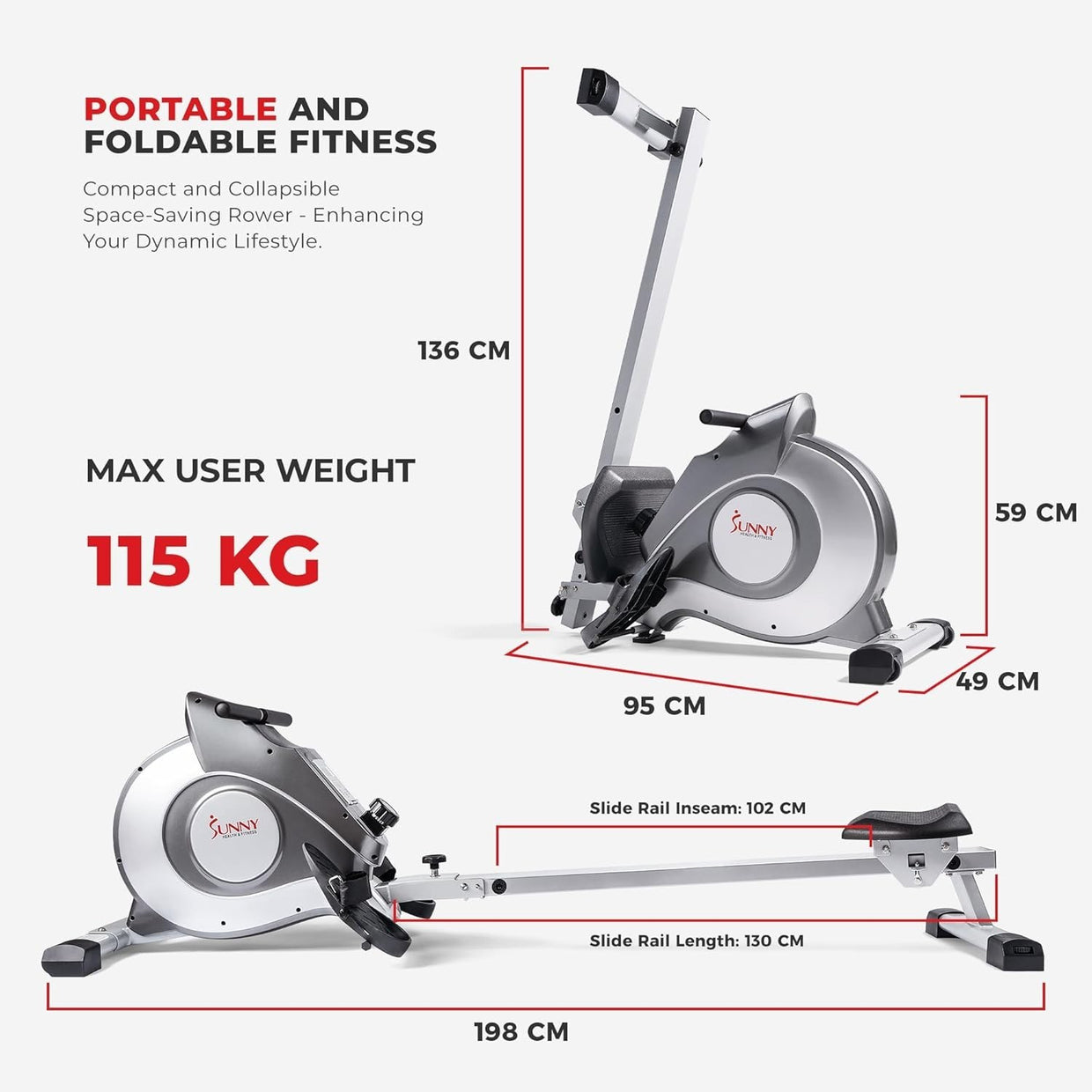 Magnetic Rowing Machine Foldable Quiet 8 - Level Rower LCD Display Home Gym 113KG - Kwikley