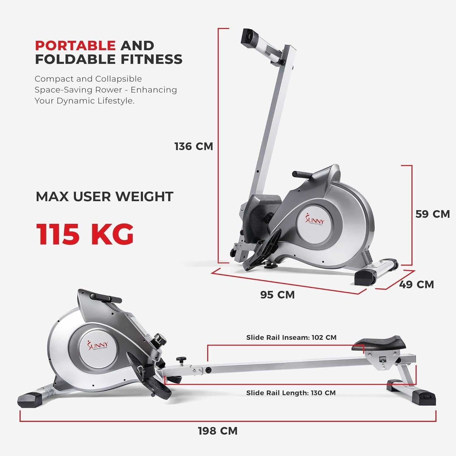 Magnetic Rowing Machine Foldable Quiet 8 - Level Rower LCD Display Home Gym 113KG - Kwikley