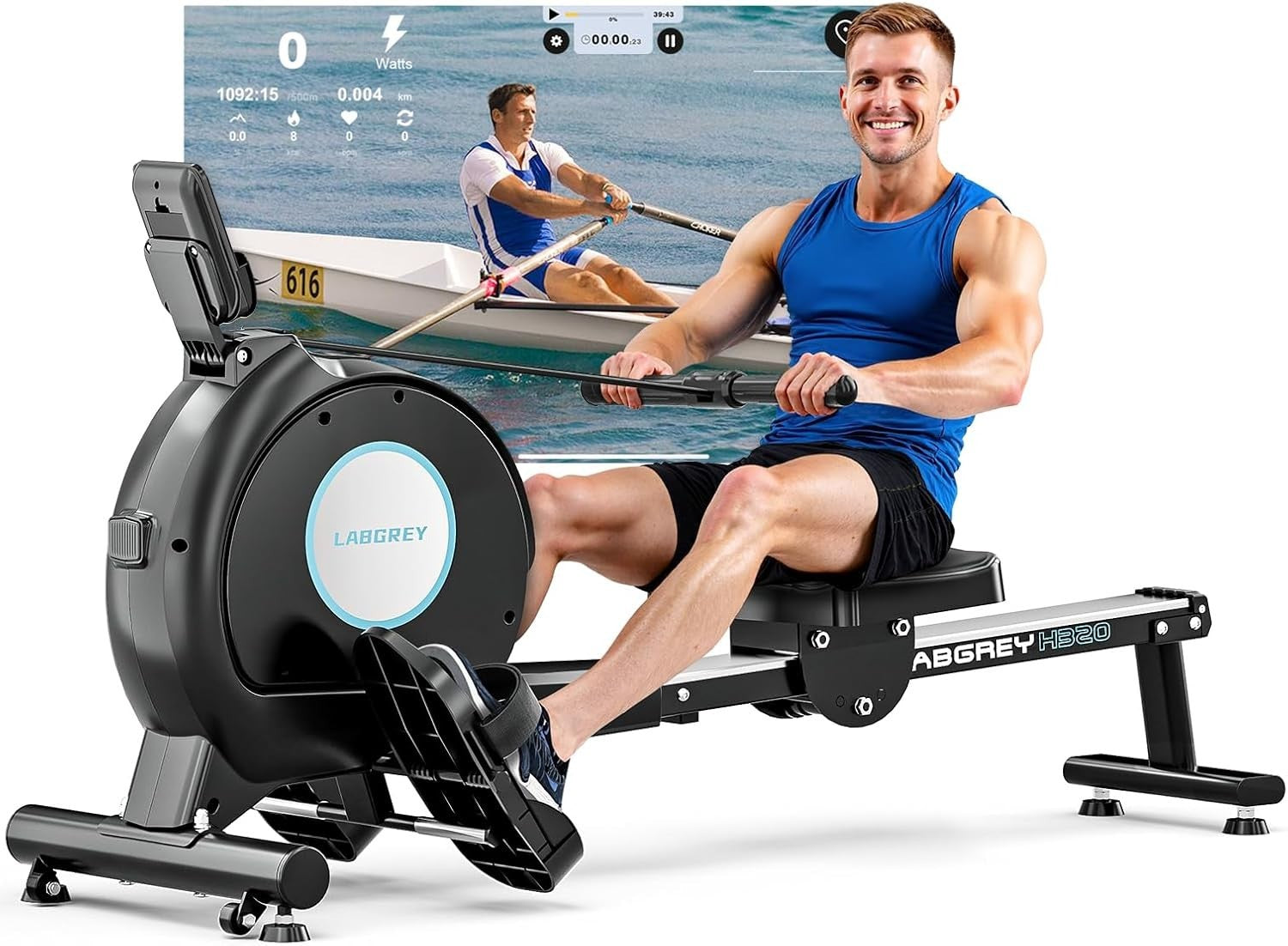 Magnetic Rowing Machine Quiet 16 - Level App Compatible 350LB Home Fitness Rower - Kwikley