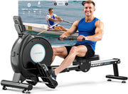 Magnetic Rowing Machine Quiet 16 - Level App Compatible 350LB Home Fitness Rower - Kwikley