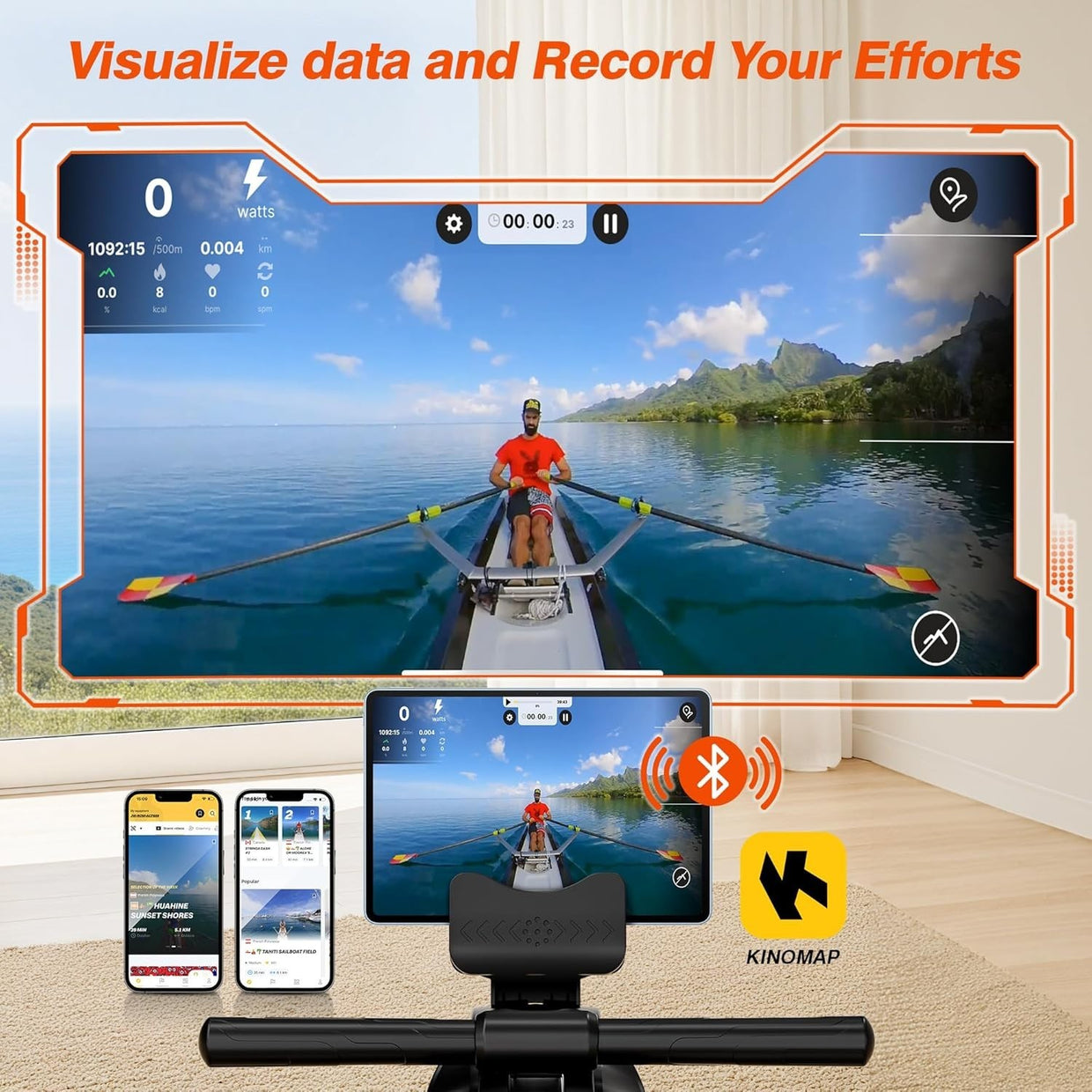 Magnetic Rowing Machine Quiet 16 - Level App Compatible 350LB Home Fitness Rower - Kwikley