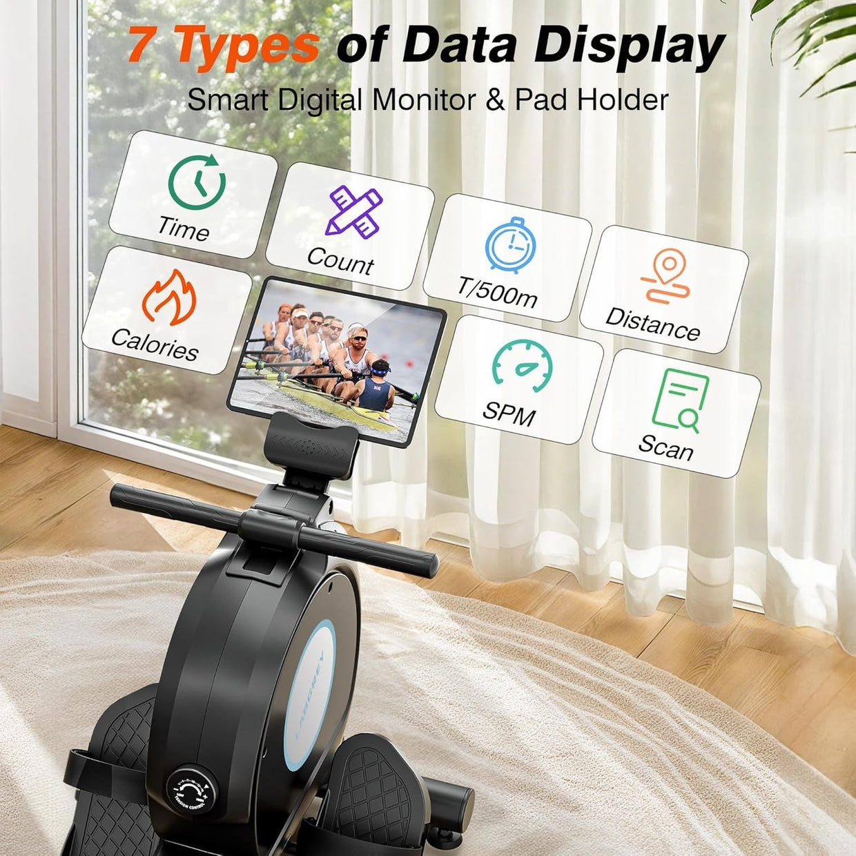 Magnetic Rowing Machine Quiet 16 - Level App Compatible 350LB Home Fitness Rower - Kwikley