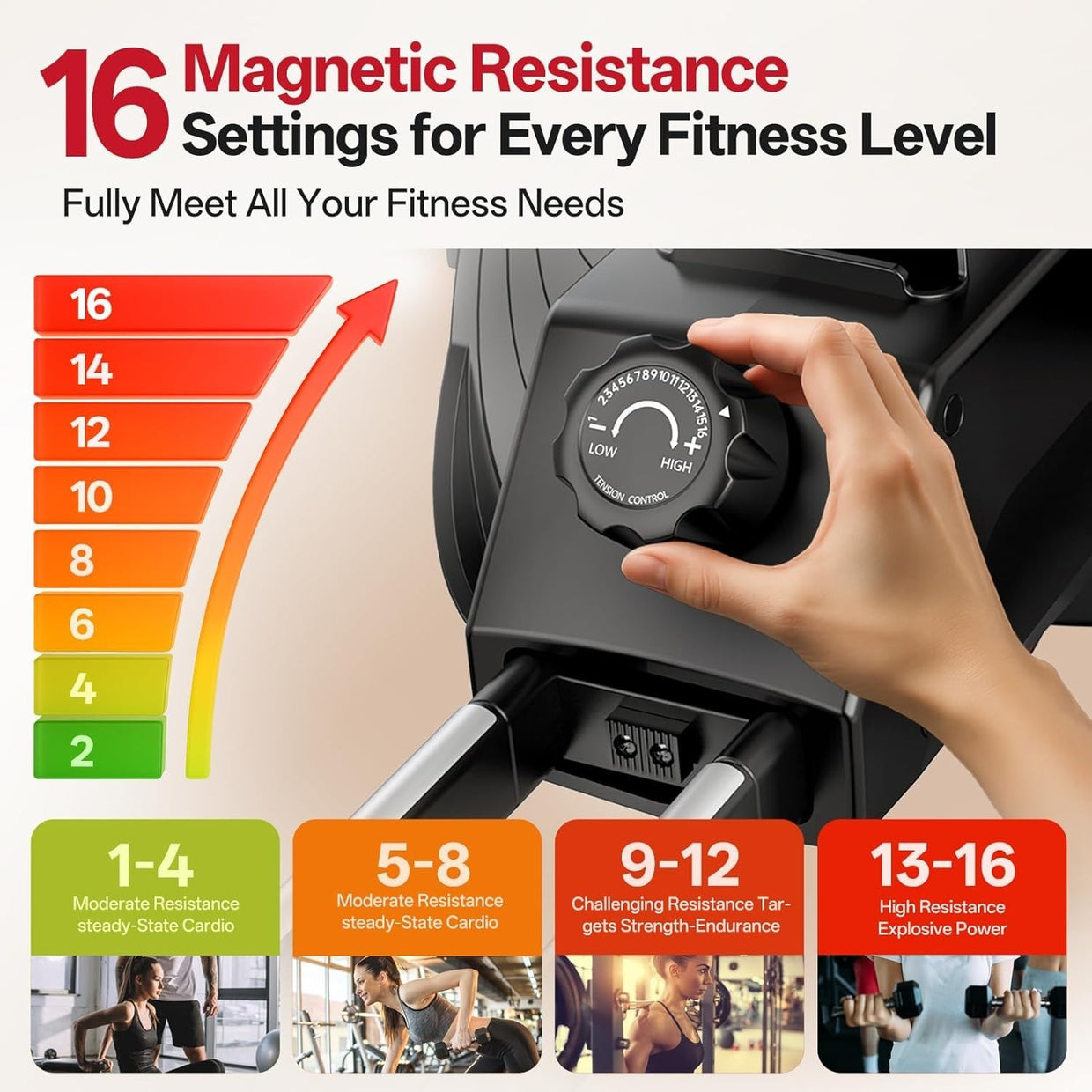 Magnetic Rowing Machine Quiet 16 - Level Dual Rail App Compatible Compact Home - Kwikley