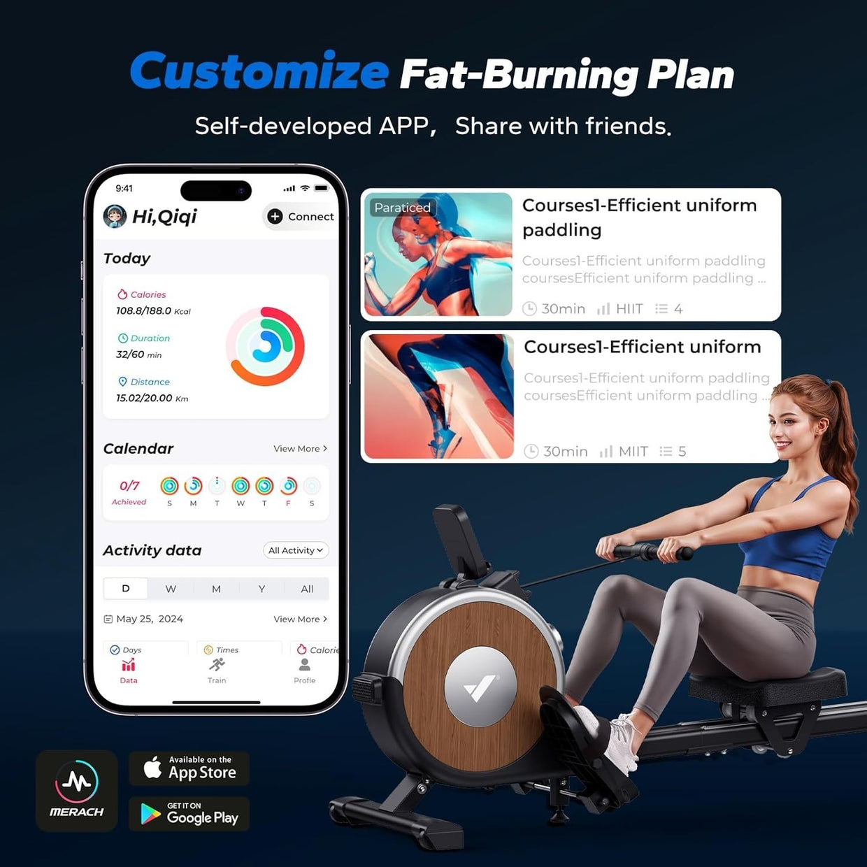 Magnetic Rowing Machine Self - Powered 16 - Level Dual Rail Quiet App Smart Rower - Kwikley