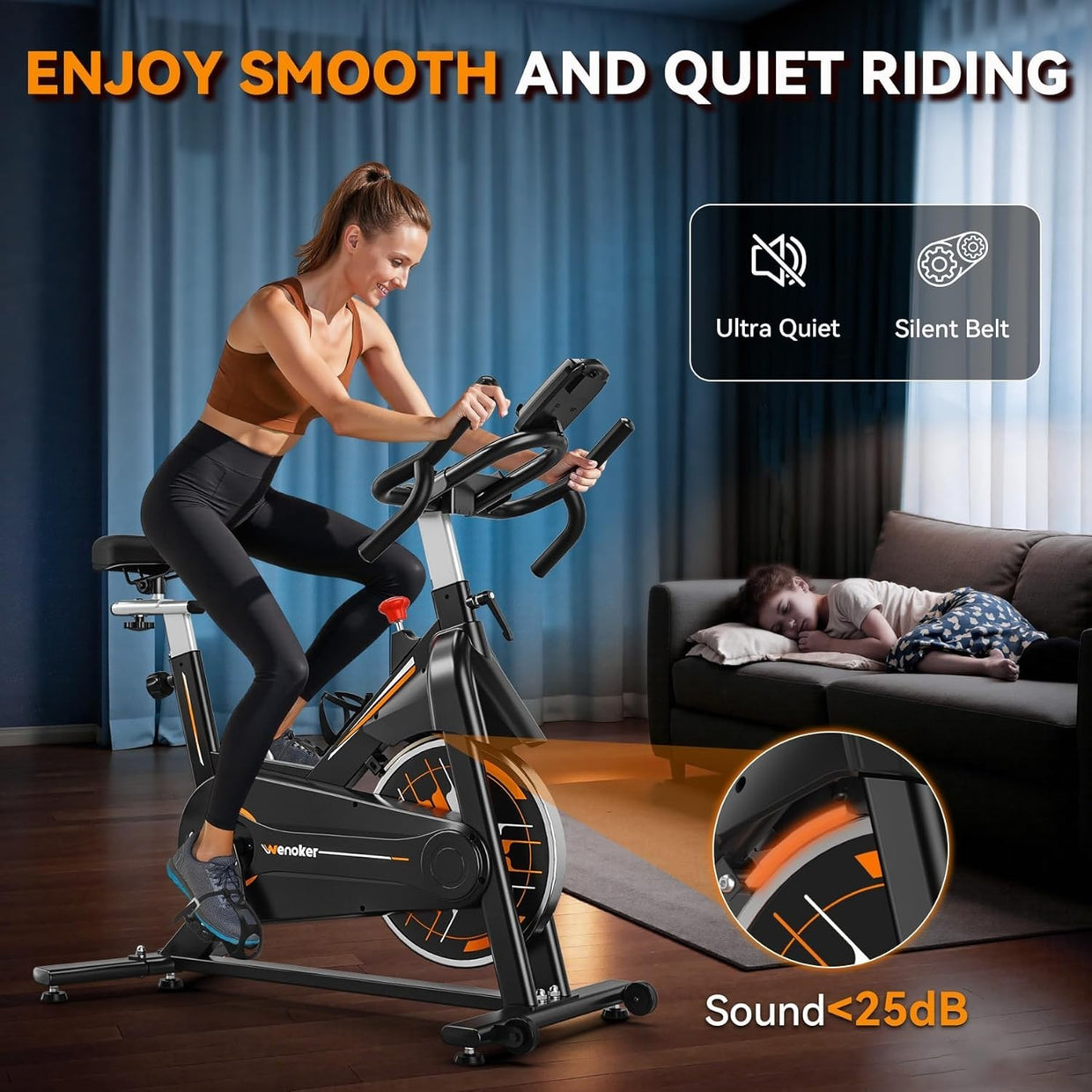 Magnetic Silent Belt - Drive Spin Bike w/ LCD Monitor, Heavy Flywheel - Kwikley
