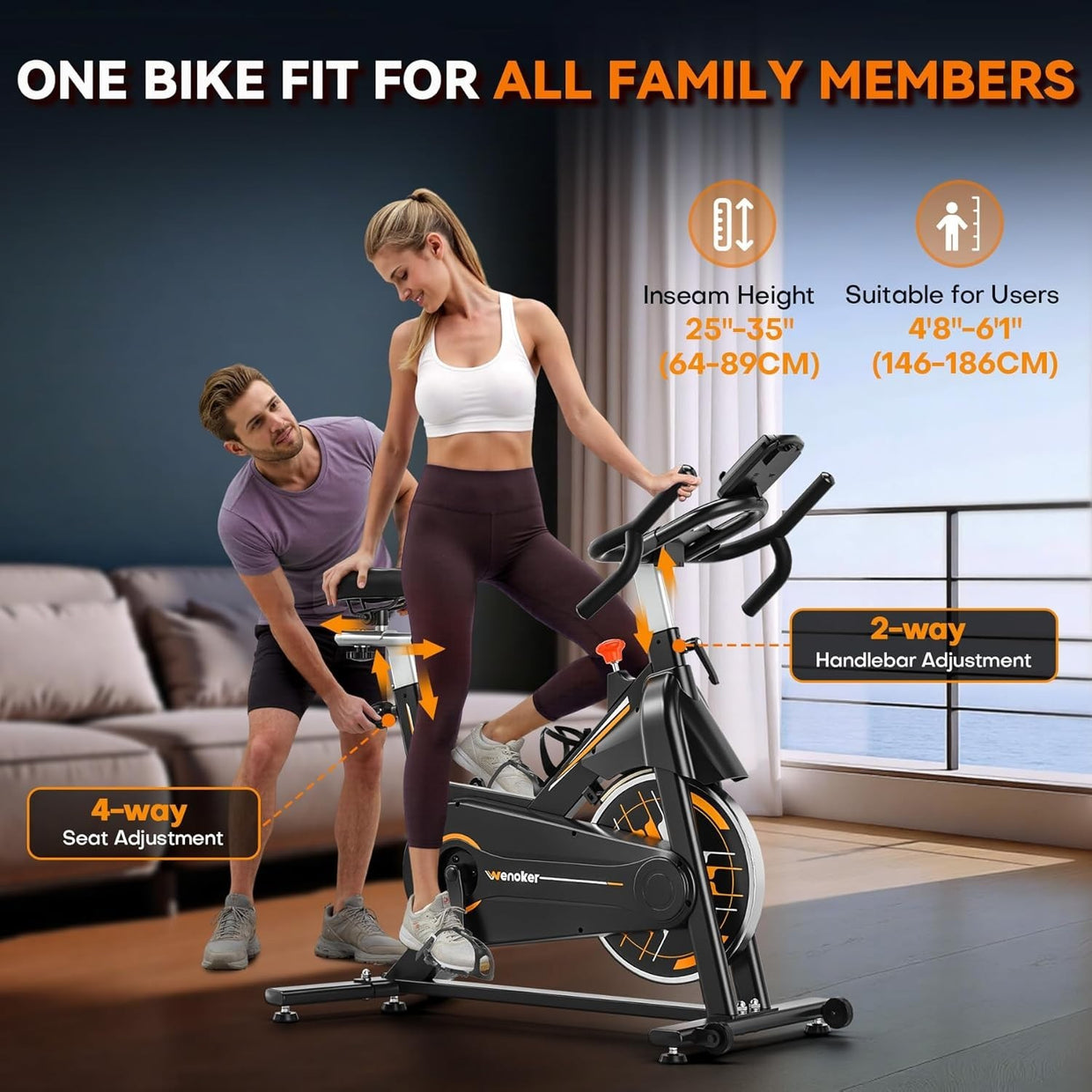 Magnetic Silent Belt - Drive Spin Bike w/ LCD Monitor, Heavy Flywheel - Kwikley