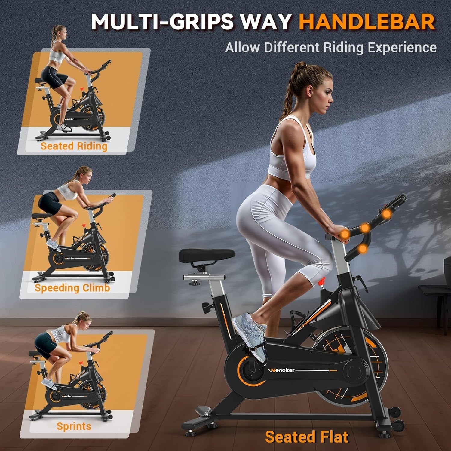 Magnetic Silent Belt - Drive Spin Bike w/ LCD Monitor, Heavy Flywheel - Kwikley