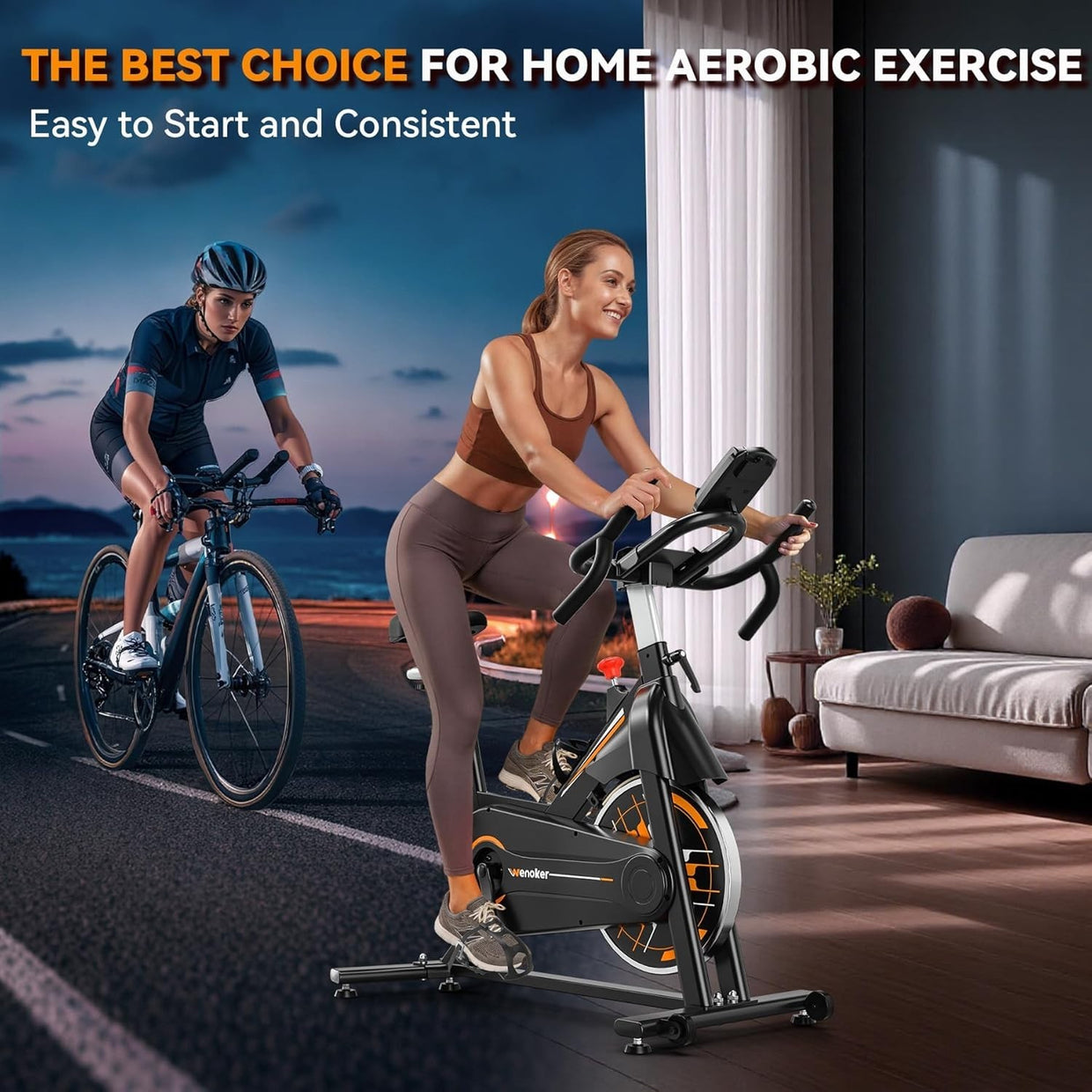 Magnetic Silent Belt - Drive Spin Bike w/ LCD Monitor, Heavy Flywheel - Kwikley