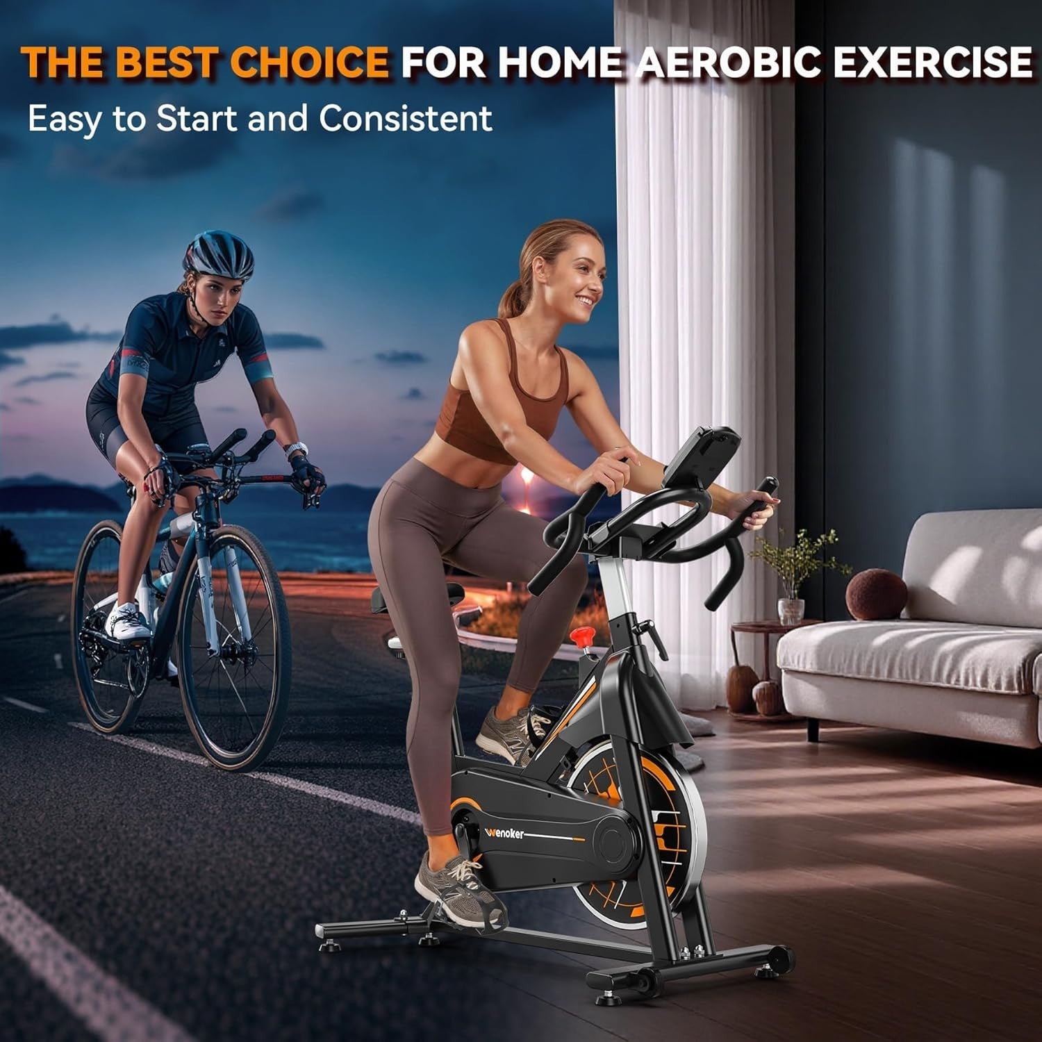 Magnetic Silent Belt - Drive Spin Bike w/ LCD Monitor, Heavy Flywheel - Kwikley