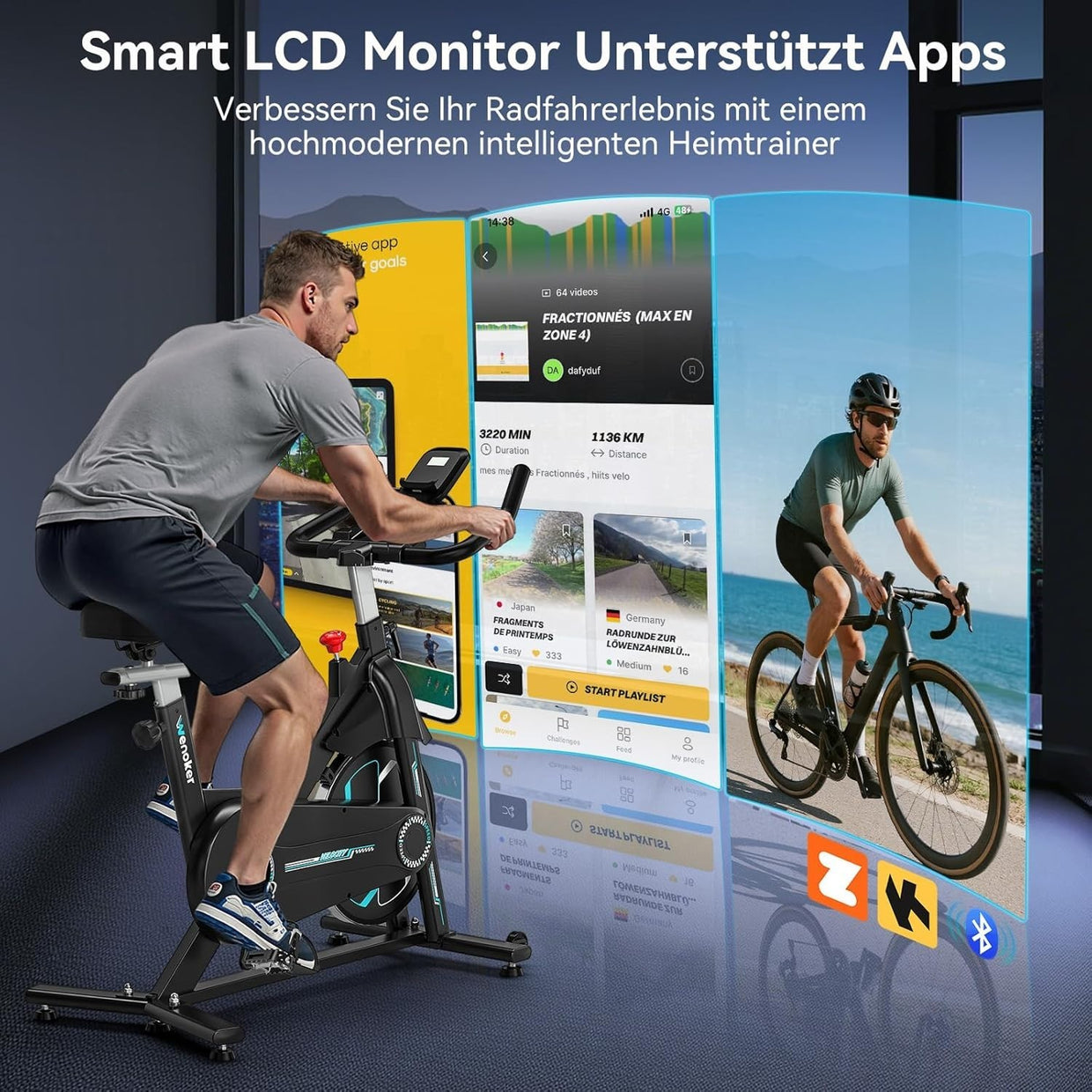 Magnetic Silent Indoor Spin Bike w/ LCD Monitor, APP Support & Heavy Flywheel - Kwikley