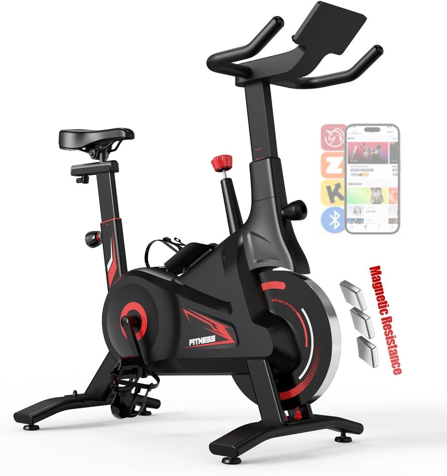 Magnetic Smart Spin Bike w/ App, 100 Levels & Compact Home Design - Kwikley