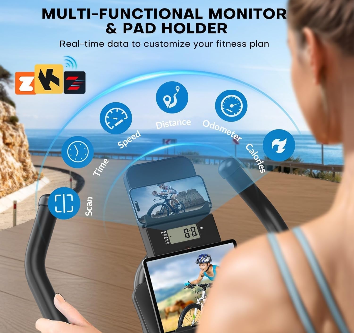Magnetic Smart Spin Bike w/ App Sync, LCD Monitor, 35lb Flywheel & 400lb Cap - Kwikley