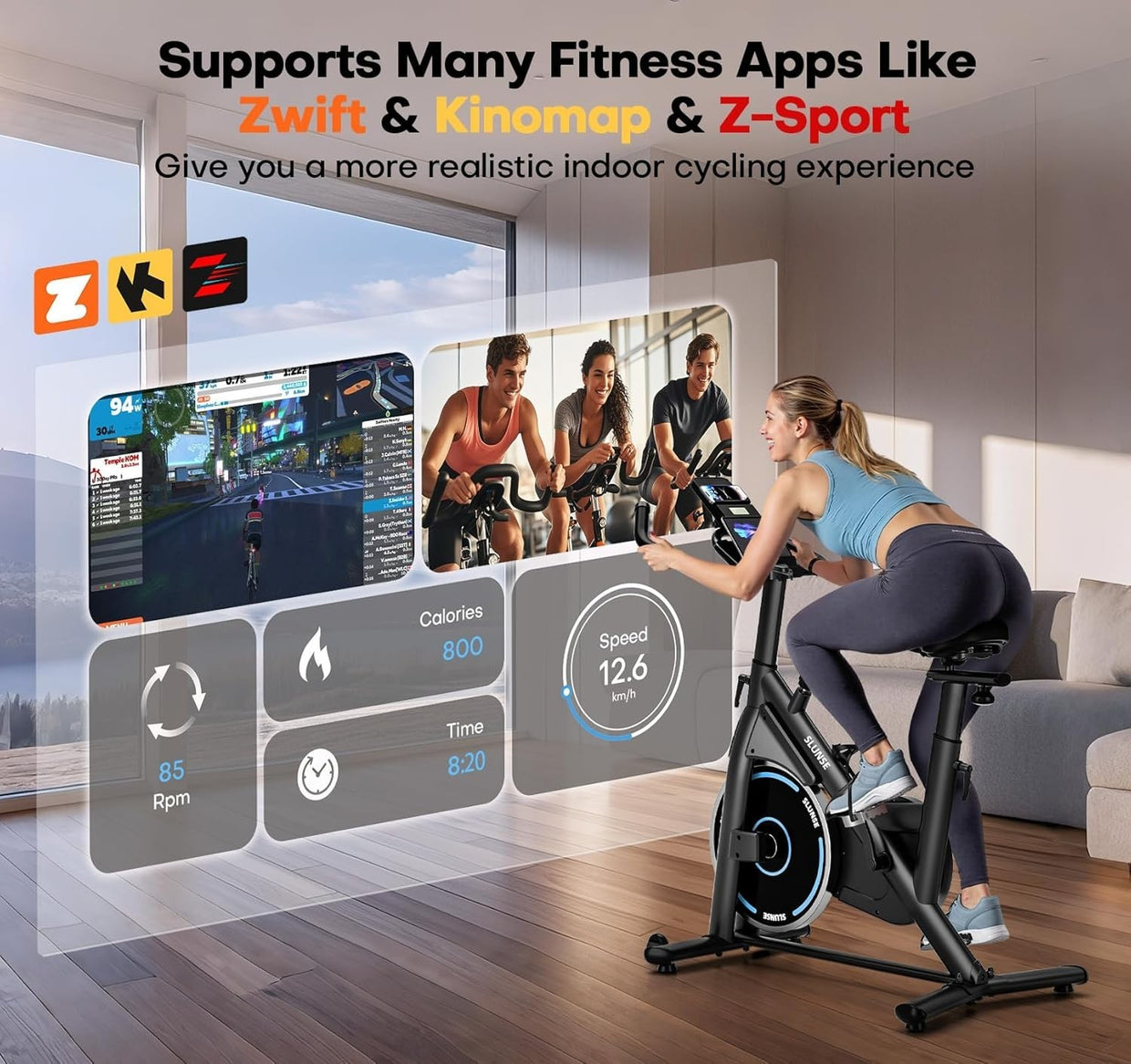 Magnetic Smart Spin Bike w/ App Sync, LCD Monitor, 35lb Flywheel & 400lb Cap - Kwikley