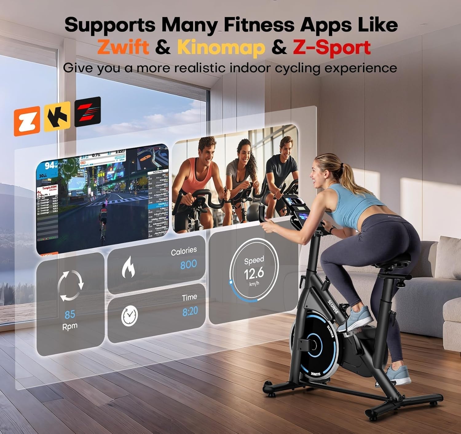 Magnetic Smart Spin Bike w/ App Sync, LCD Monitor, 35lb Flywheel & 400lb Cap - Kwikley
