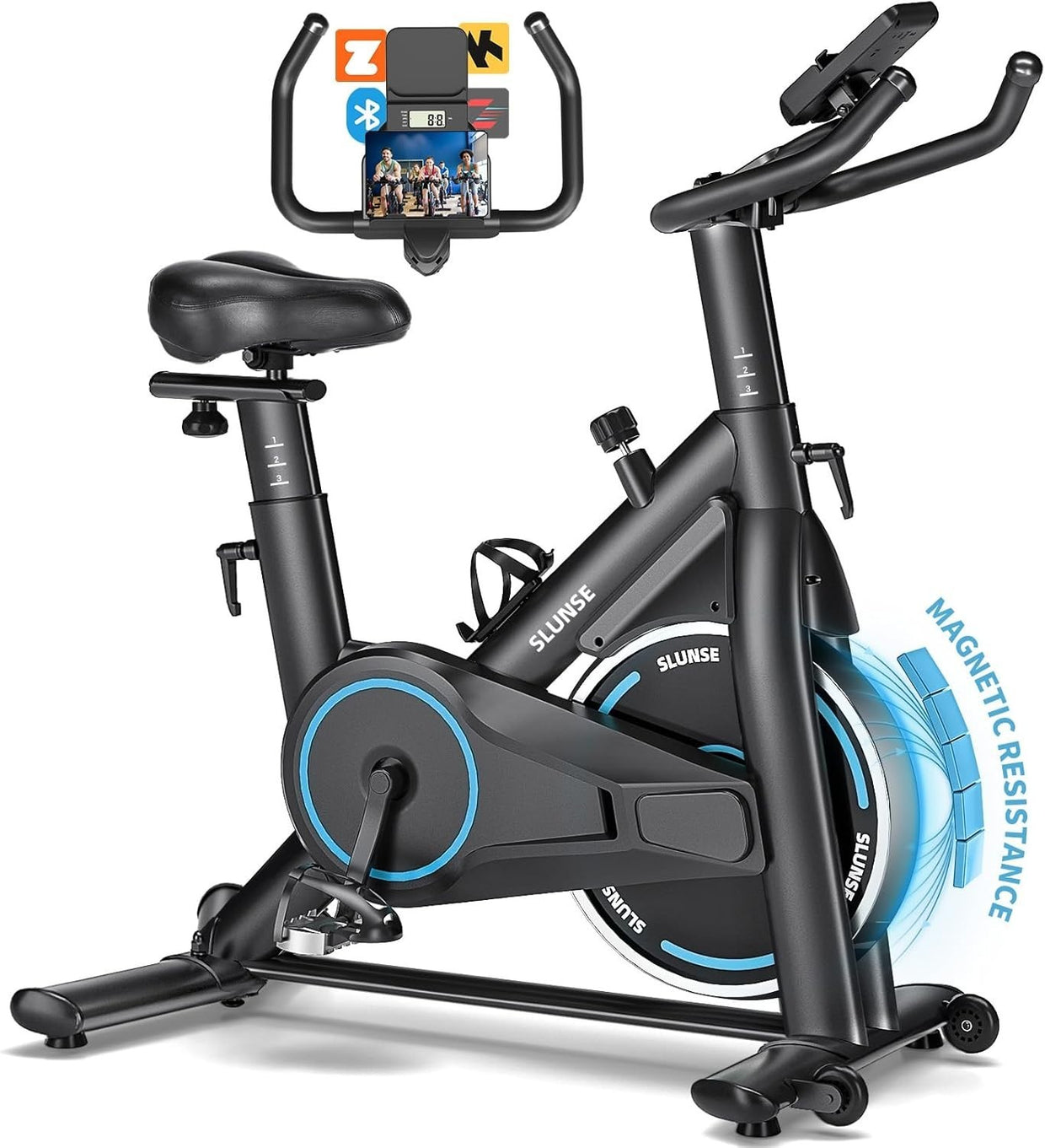 Magnetic Smart Spin Bike w/ App Sync, LCD Monitor, 35lb Flywheel & 400lb Cap - Kwikley