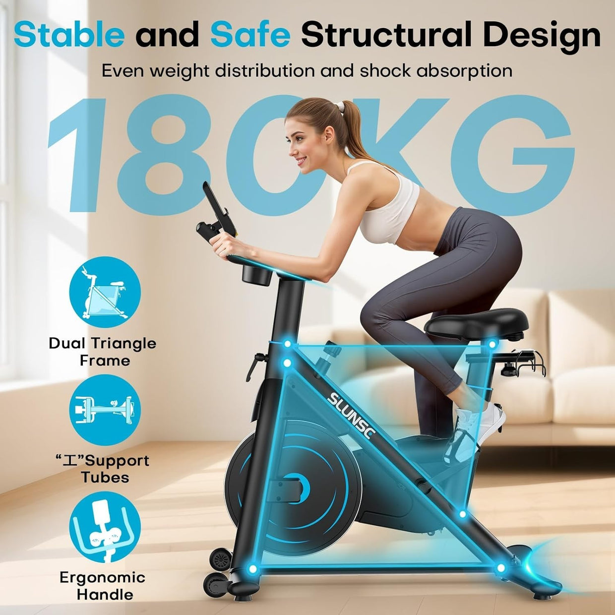 Magnetic Spin Bike w/ APP, LCD Monitor, 35lb Flywheel, Dumbbell Rack 180kg Cap - Kwikley
