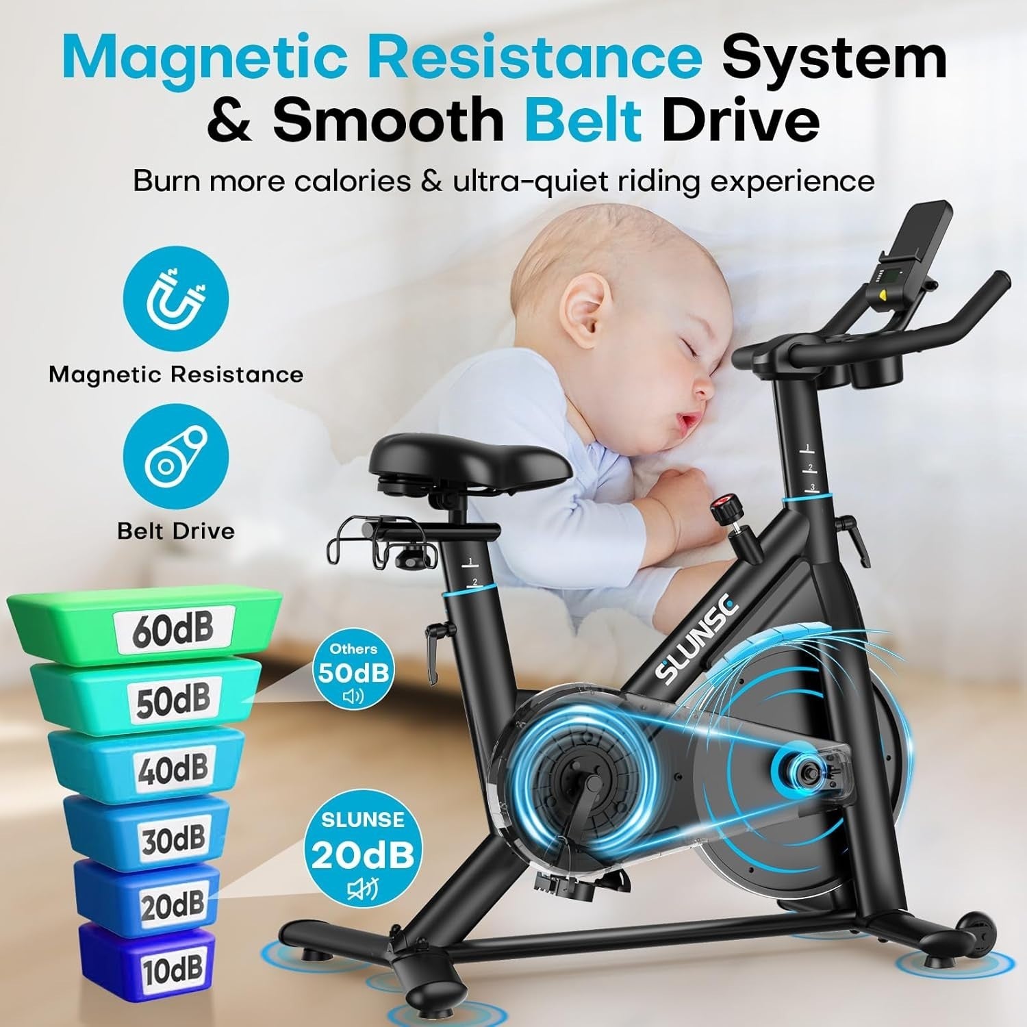 Magnetic Spin Bike w/ APP, LCD Monitor, 35lb Flywheel, Dumbbell Rack 180kg Cap - Kwikley