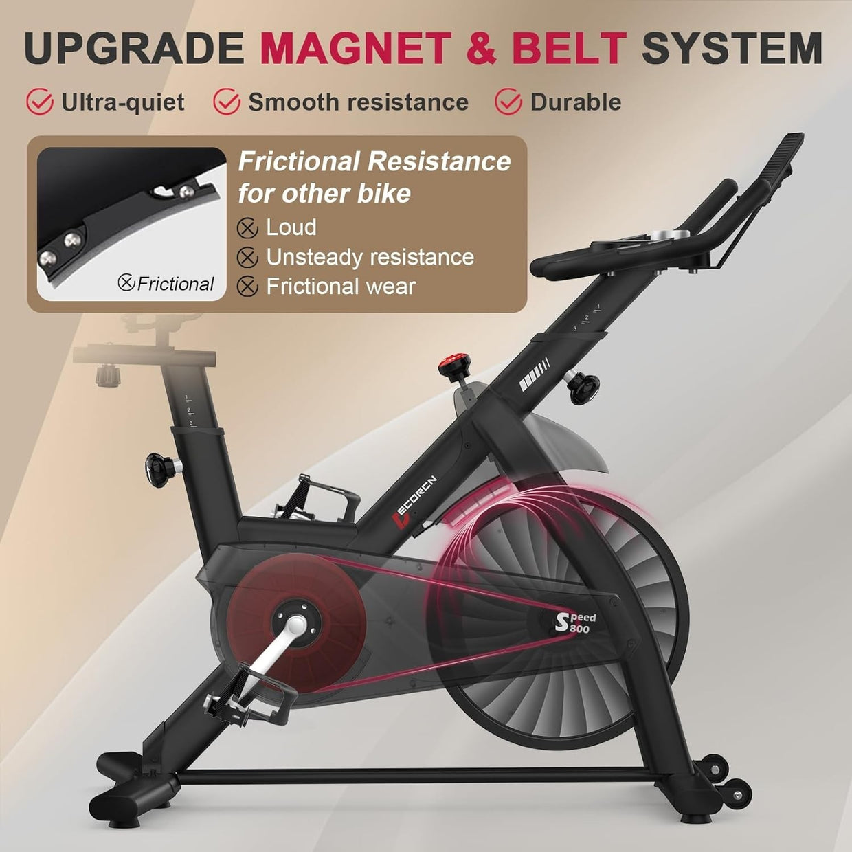 Magnetic Spin Bike w/ APP Sync, Quiet Belt Drive, LCD Monitor & 150kg Capacity - Kwikley