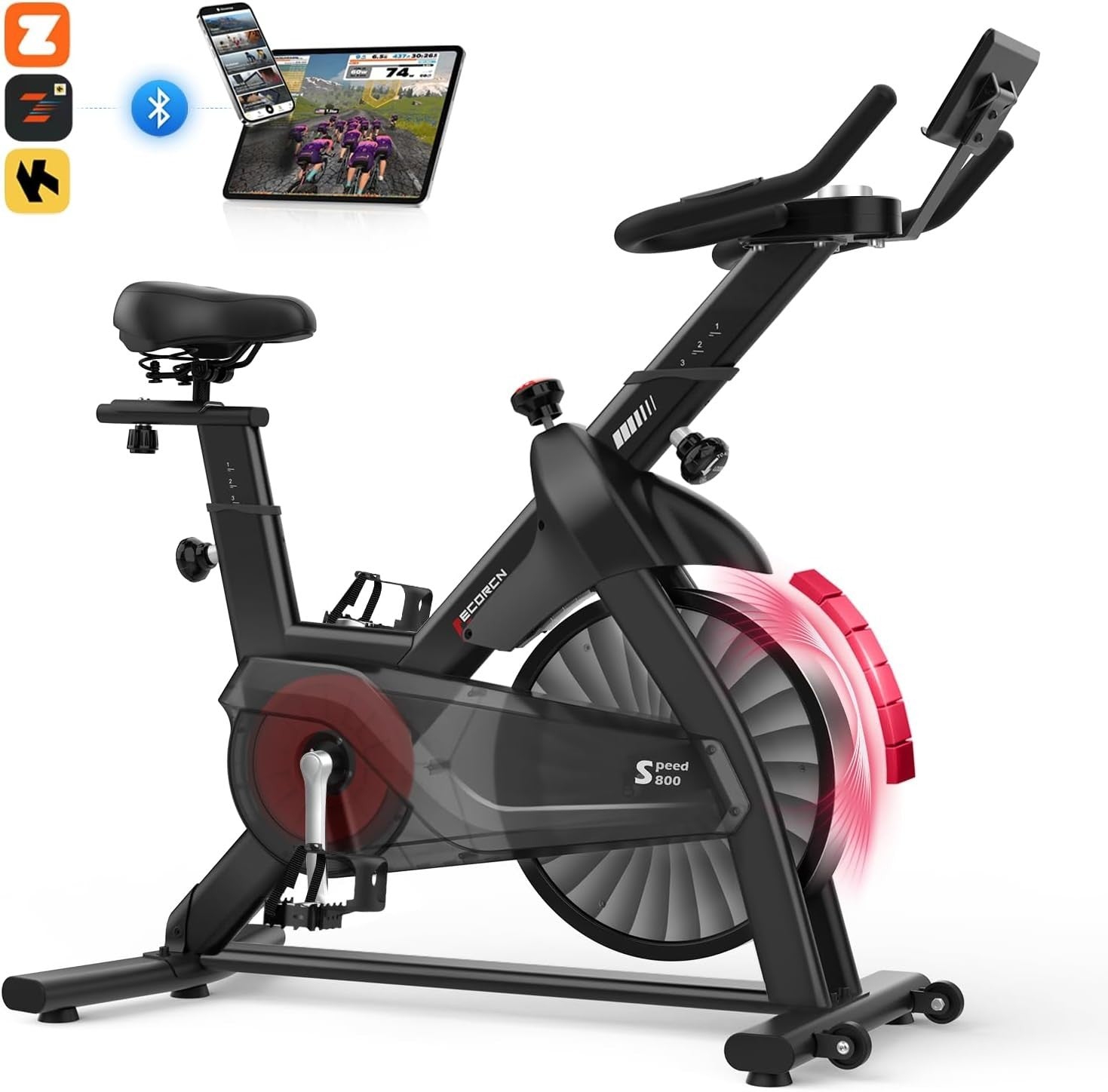 Magnetic Spin Bike w/ APP Sync, Quiet Belt Drive, LCD Monitor & 150kg Capacity - Kwikley