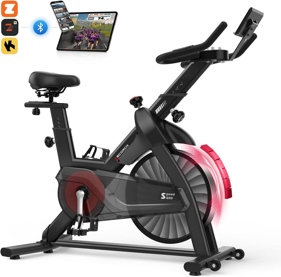 Magnetic Spin Bike w/ APP Sync, Quiet Belt Drive, LCD Monitor & 150kg Capacity - Kwikley
