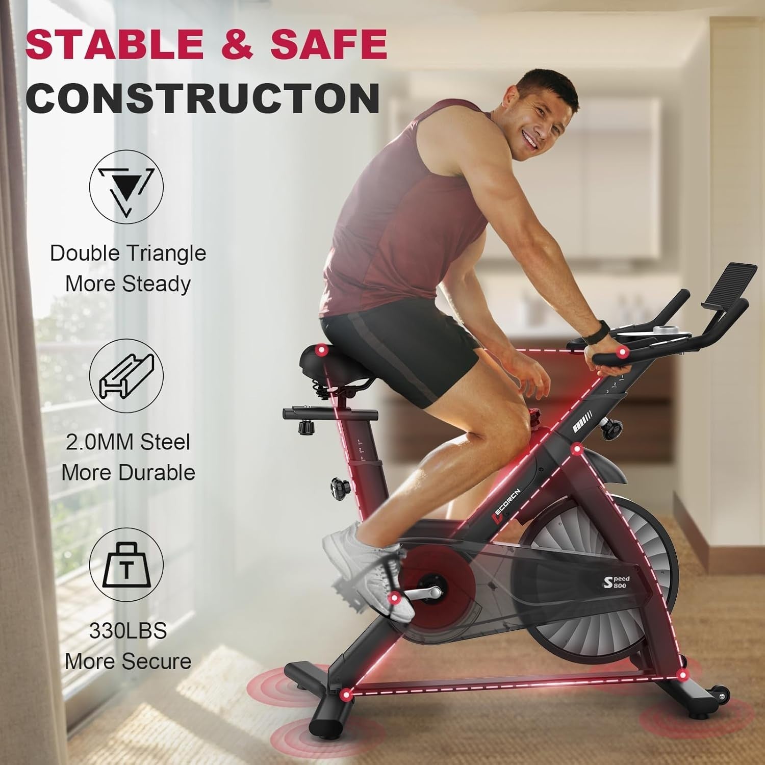 Magnetic Spin Bike w/ APP Sync, Quiet Belt Drive, LCD Monitor & 150kg Capacity - Kwikley