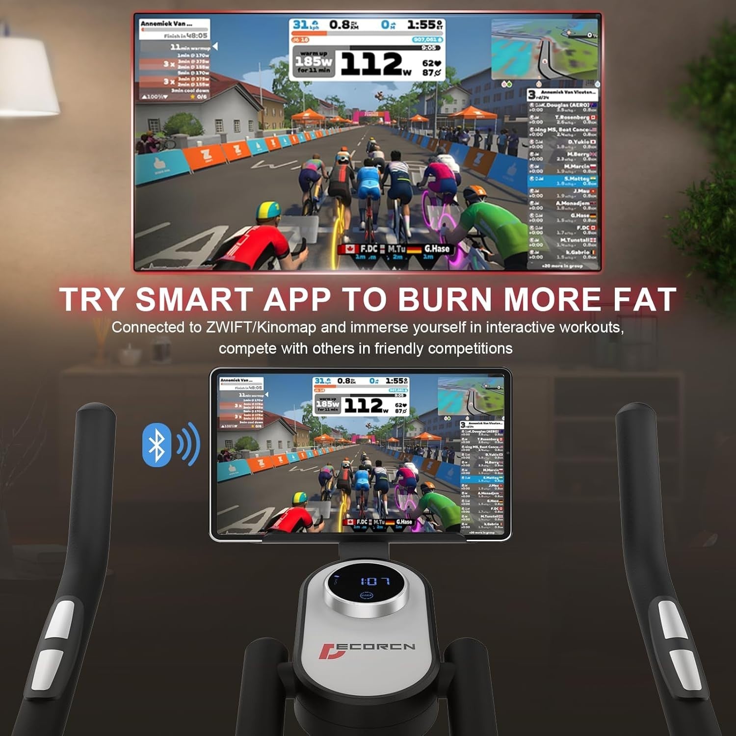 Magnetic Spin Bike w/ APP Sync, Quiet Belt Drive, LCD Monitor & 150kg Capacity - Kwikley
